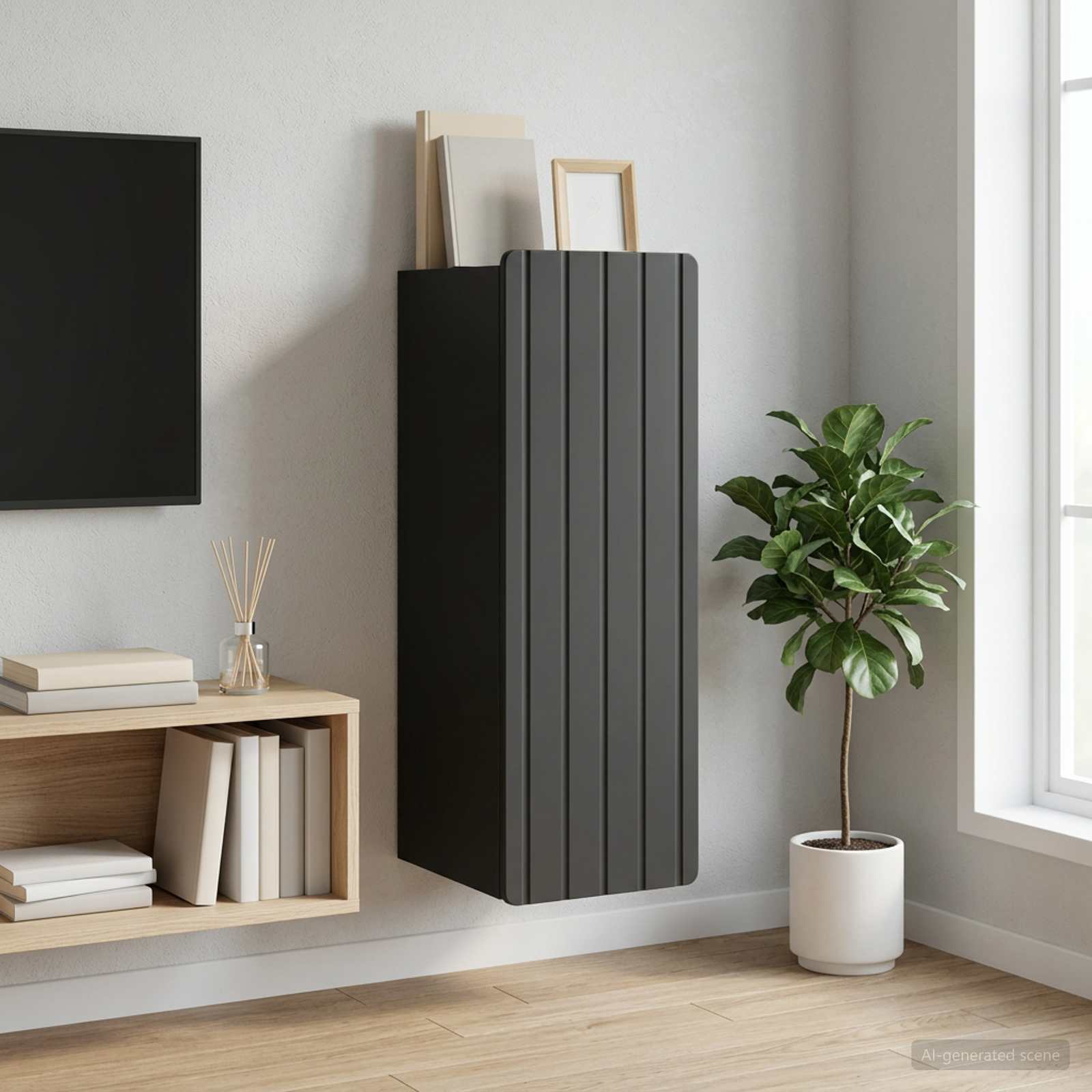 vidaXL Wall-Mounted Cabinet Black 33 x 34.5 x 94 cm Engineered Wood 1