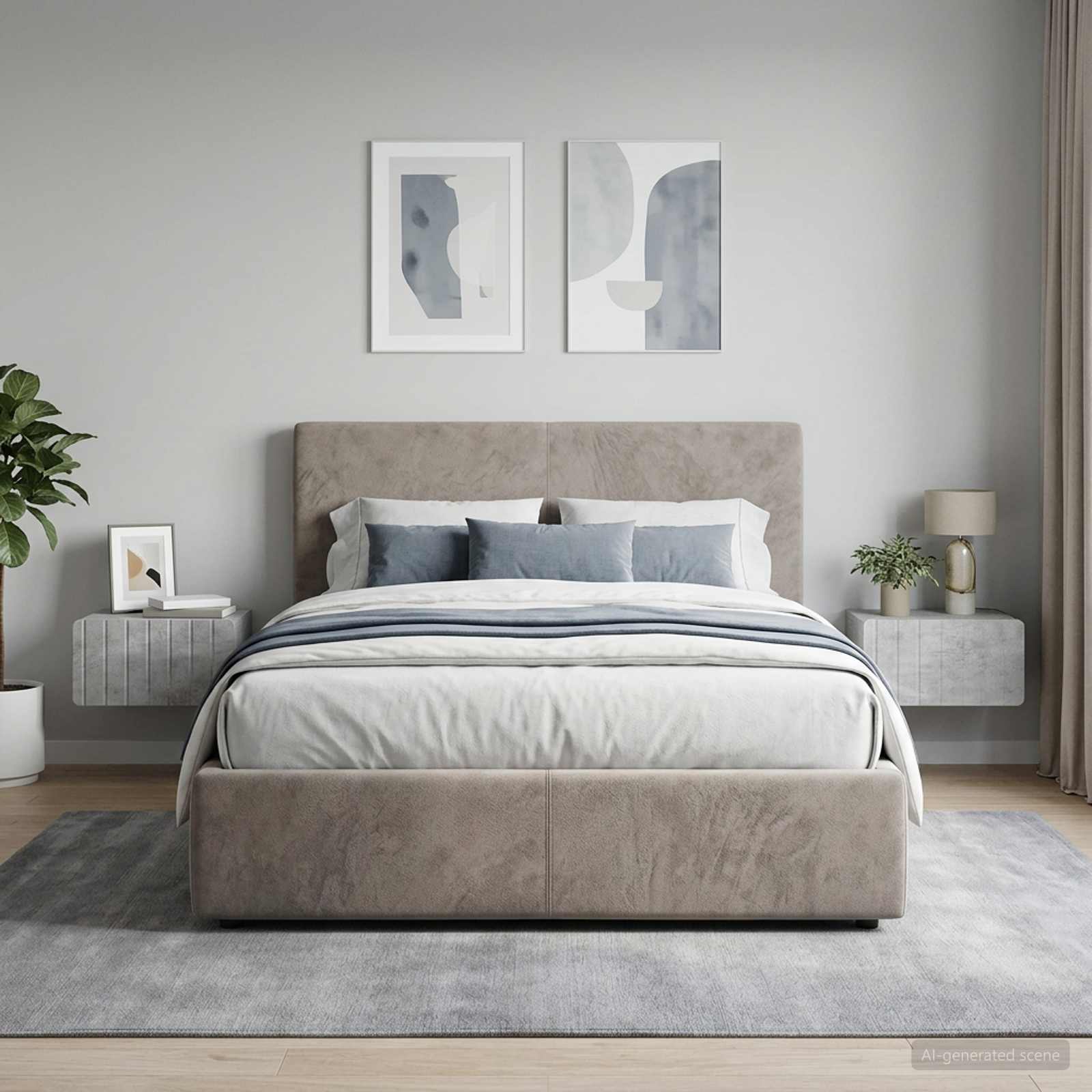 Wall-Mounted Bedside Cabinet in Concrete Grey