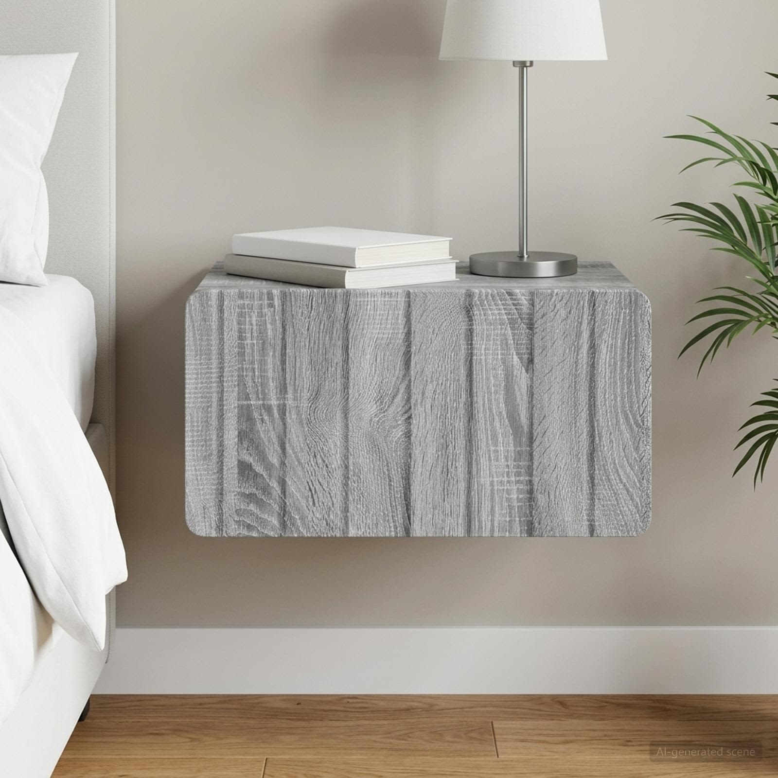 vidaXL Wall-Mounted Bedside Cabinet Grey Sonoma 49 x 34.5 x 24 cm 1