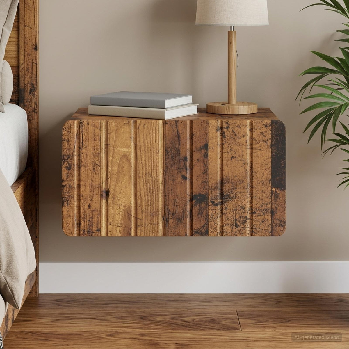 Wall-Mounted Bedside Cabinet in Old Wood