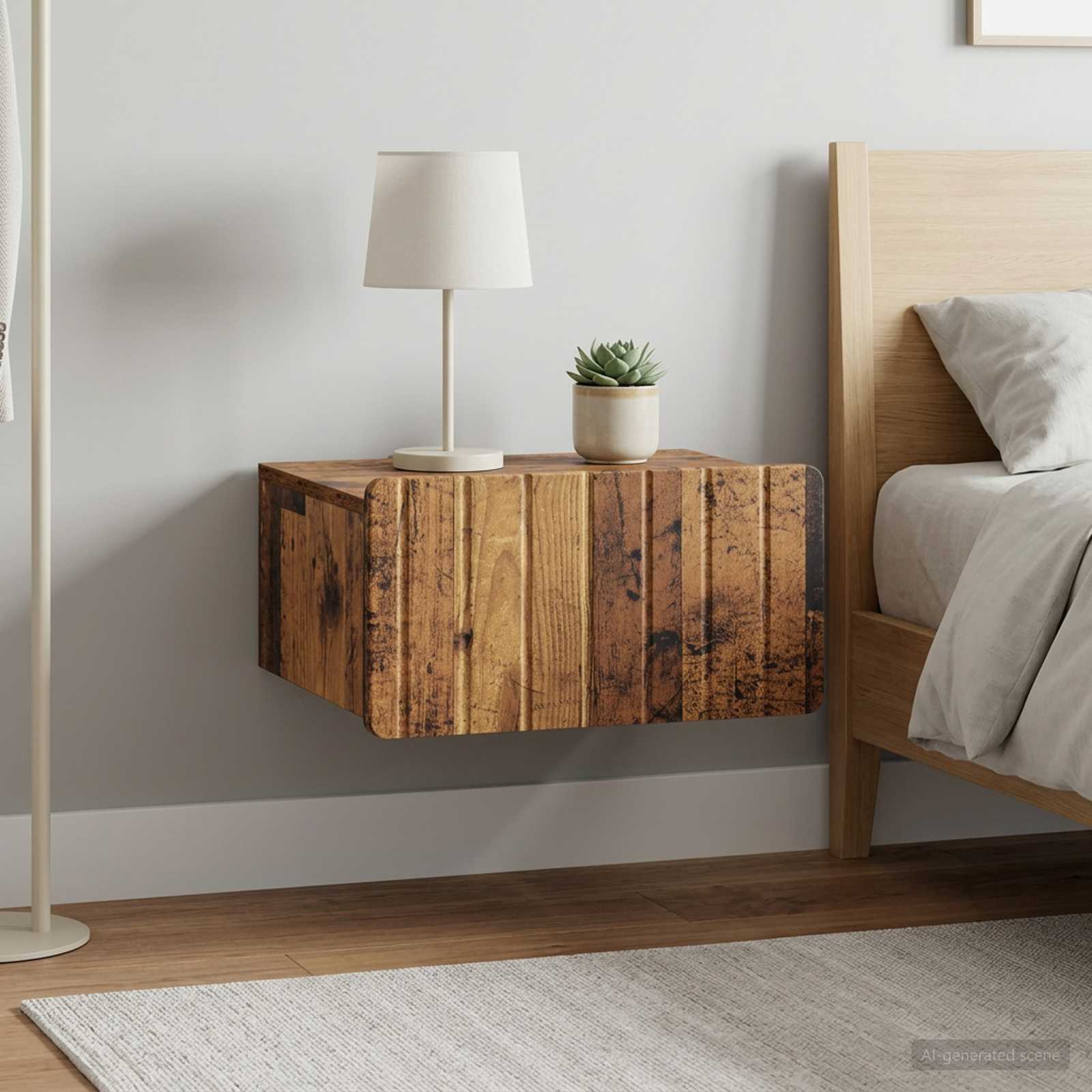 vidaXL Wall-Mounted Bedside Cabinet 2 pcs Old Wood 49 x 34.5 x 24 cm 1