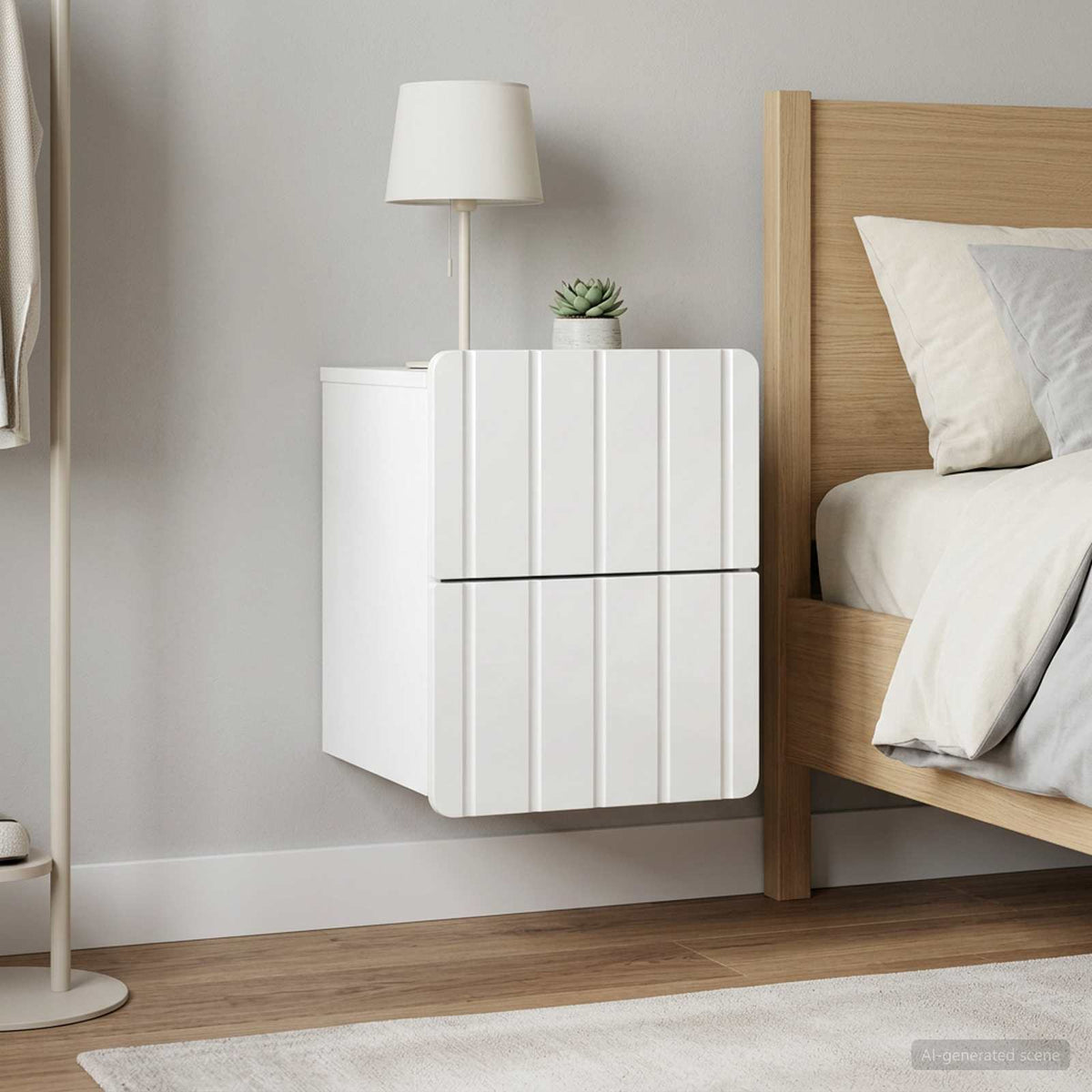 vidaXL Wall-Mounted Bedside Cabinet 2 pcs High Gloss White 4