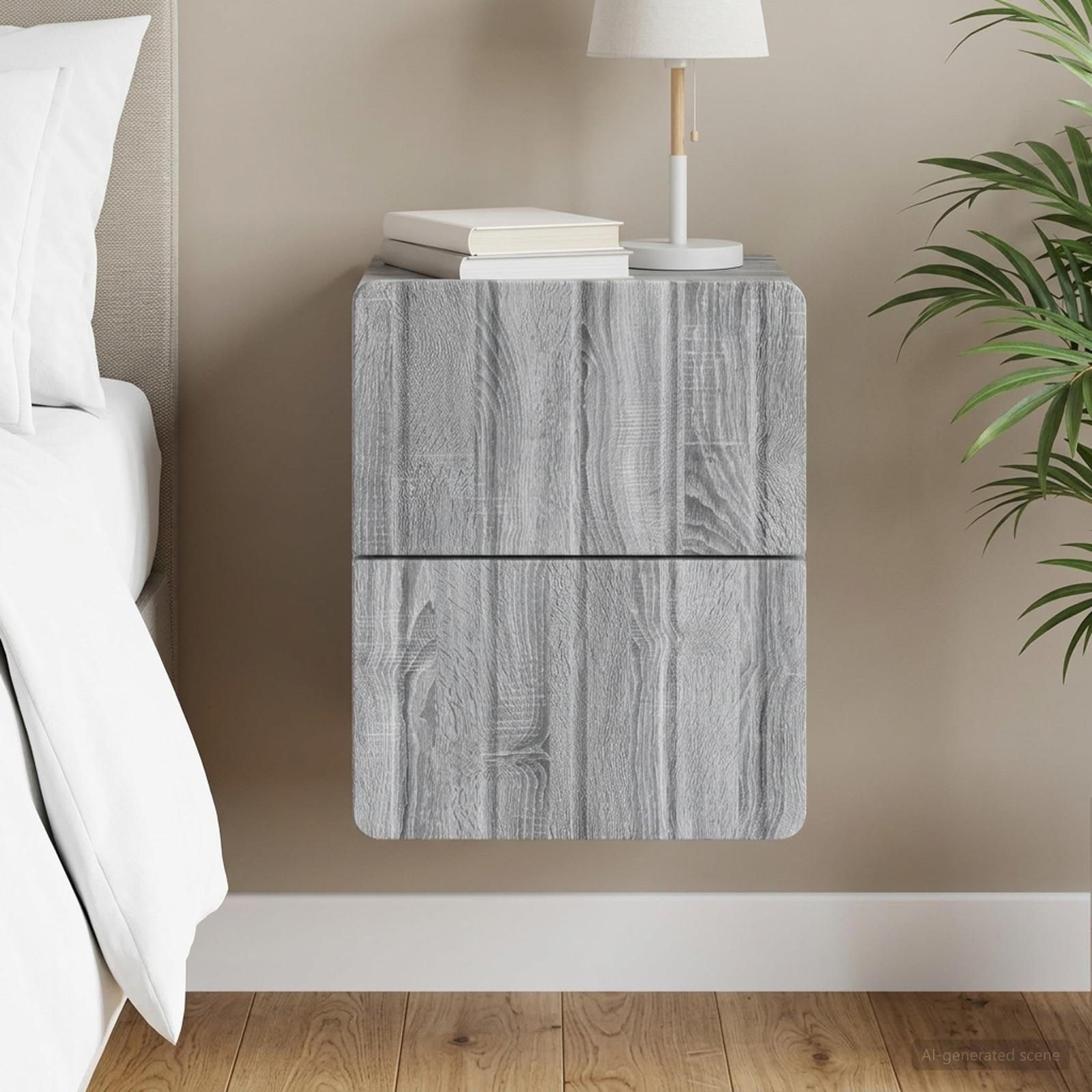 vidaXL Wall-Mounted Bedside Cabinet Grey Sonoma 33 x 34.5 x 43 cm 1