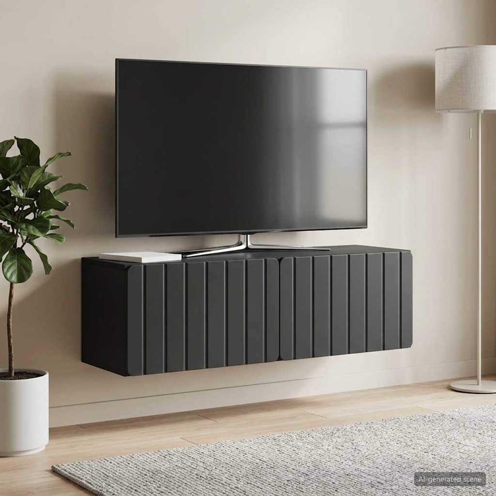 vidaXL Wall-Mounted TV Cabinet 98 x 31 x 30 cm Black Engineered Wood 4