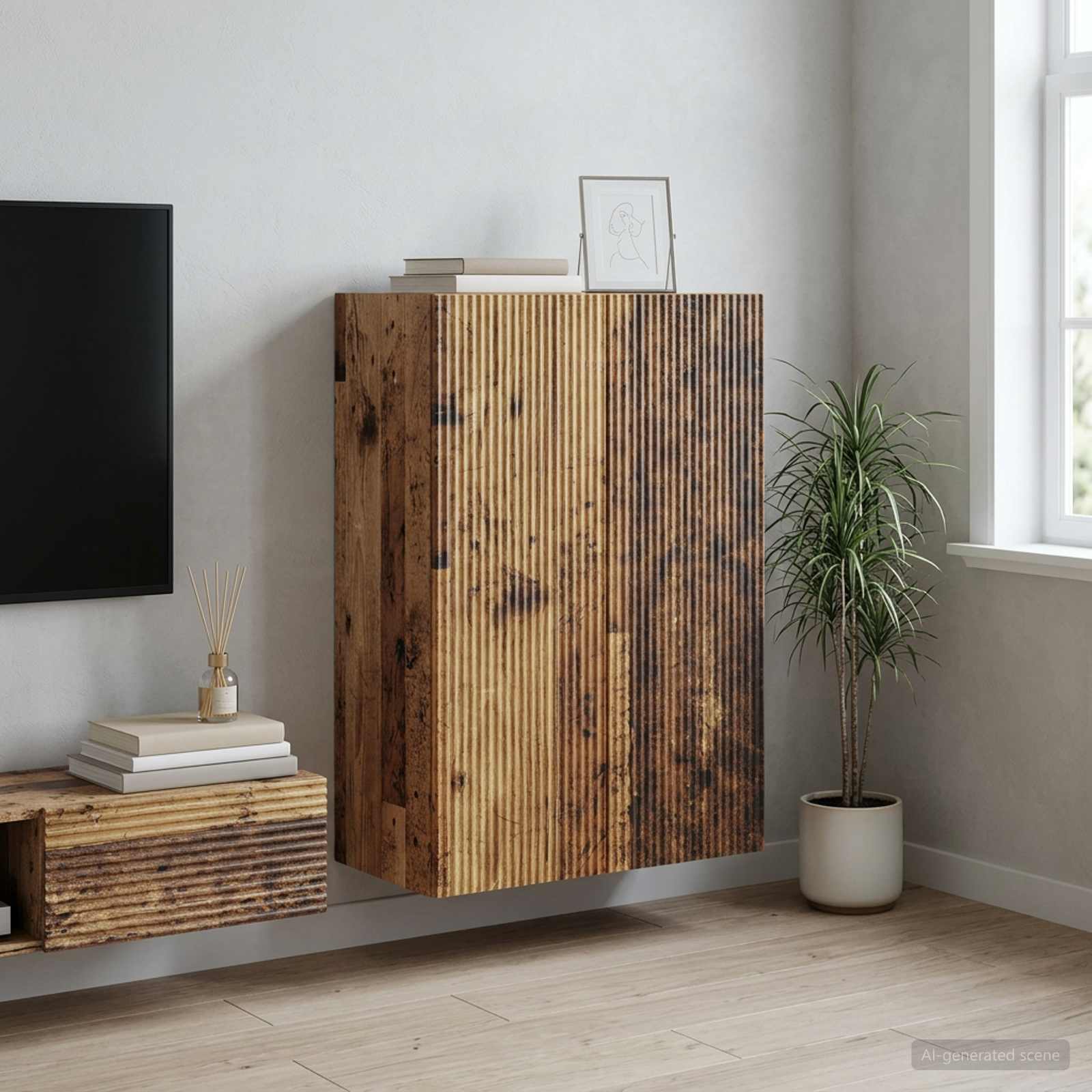 vidaXL Wall-Mounted Cabinet 66 x 34.5 x 90 cm Engineered Wood Old Wood 1