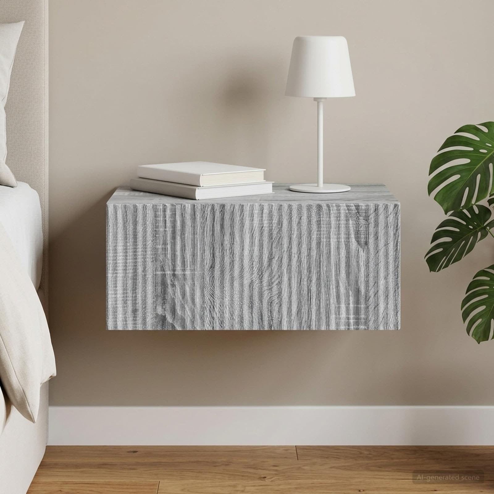 vidaXL Wall-Mounted Bedside Cabinet Grey Sonoma 49 x 34.5 x 20 cm 1