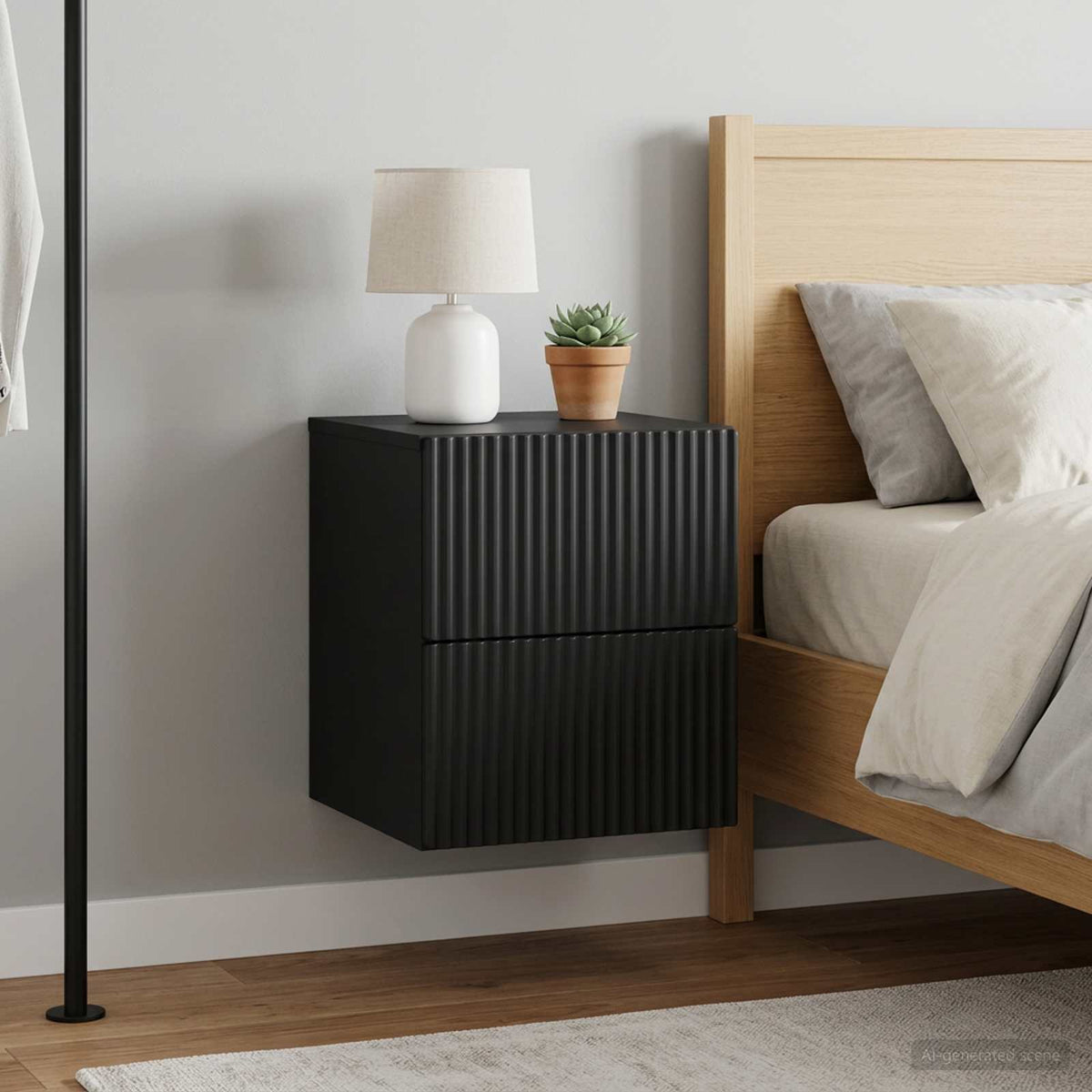 vidaXL Wall-Mounted Bedside Cabinet 2 pcs Black 33 x 34.5 x 40 cm 1
