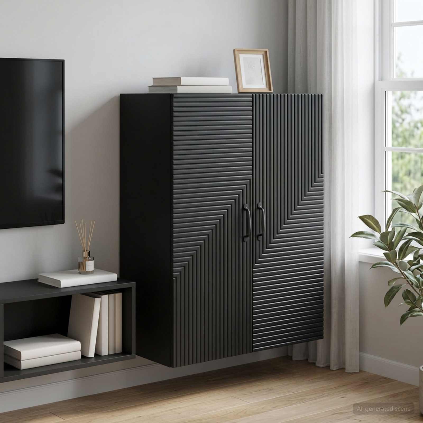 vidaXL Wall-Mounted Cabinet Black 66 x 34.5 x 90 cm Engineered Wood 1