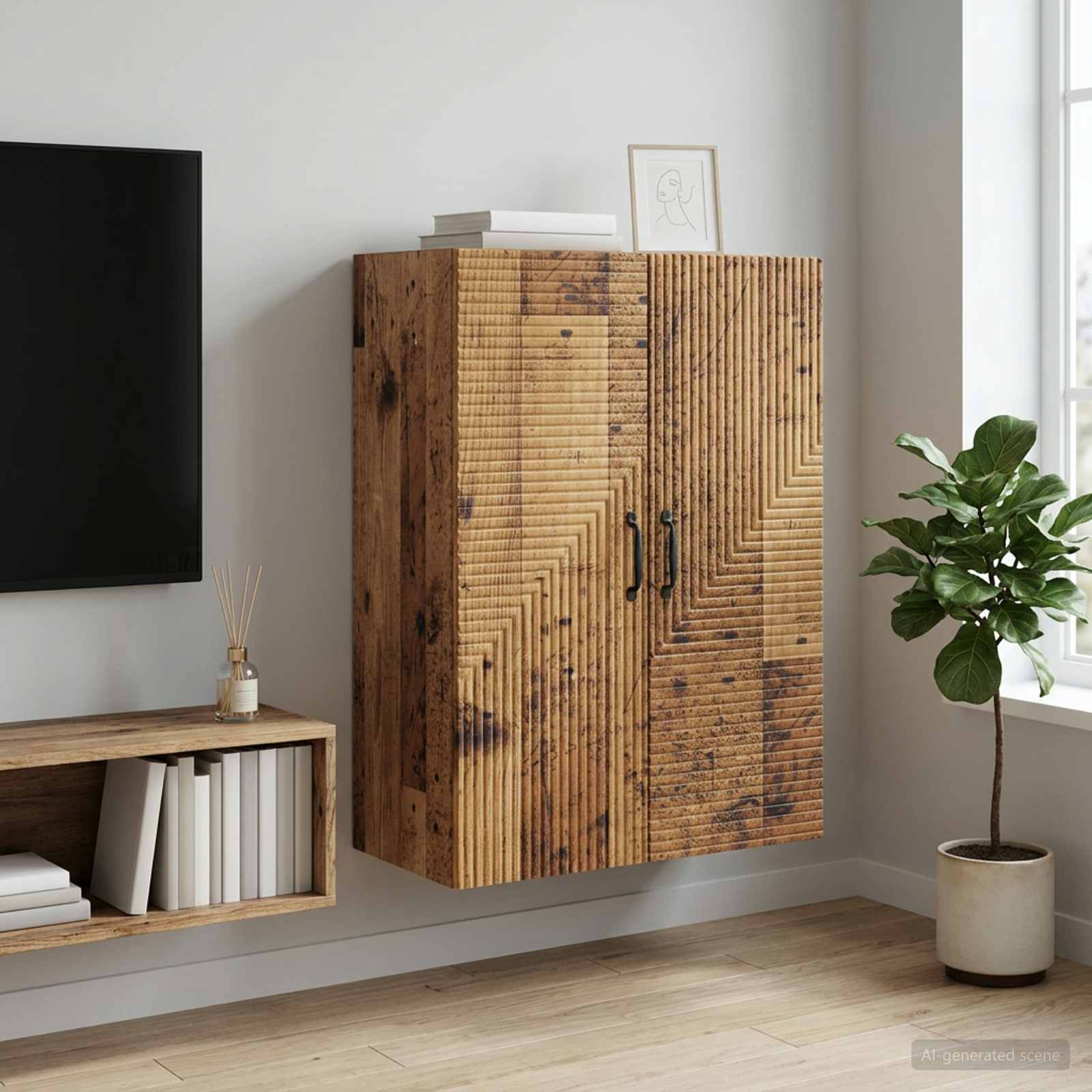 vidaXL Wall-Mounted Cabinet Old Wood 66 x 34.5 x 90 cm Engineered Wood 1