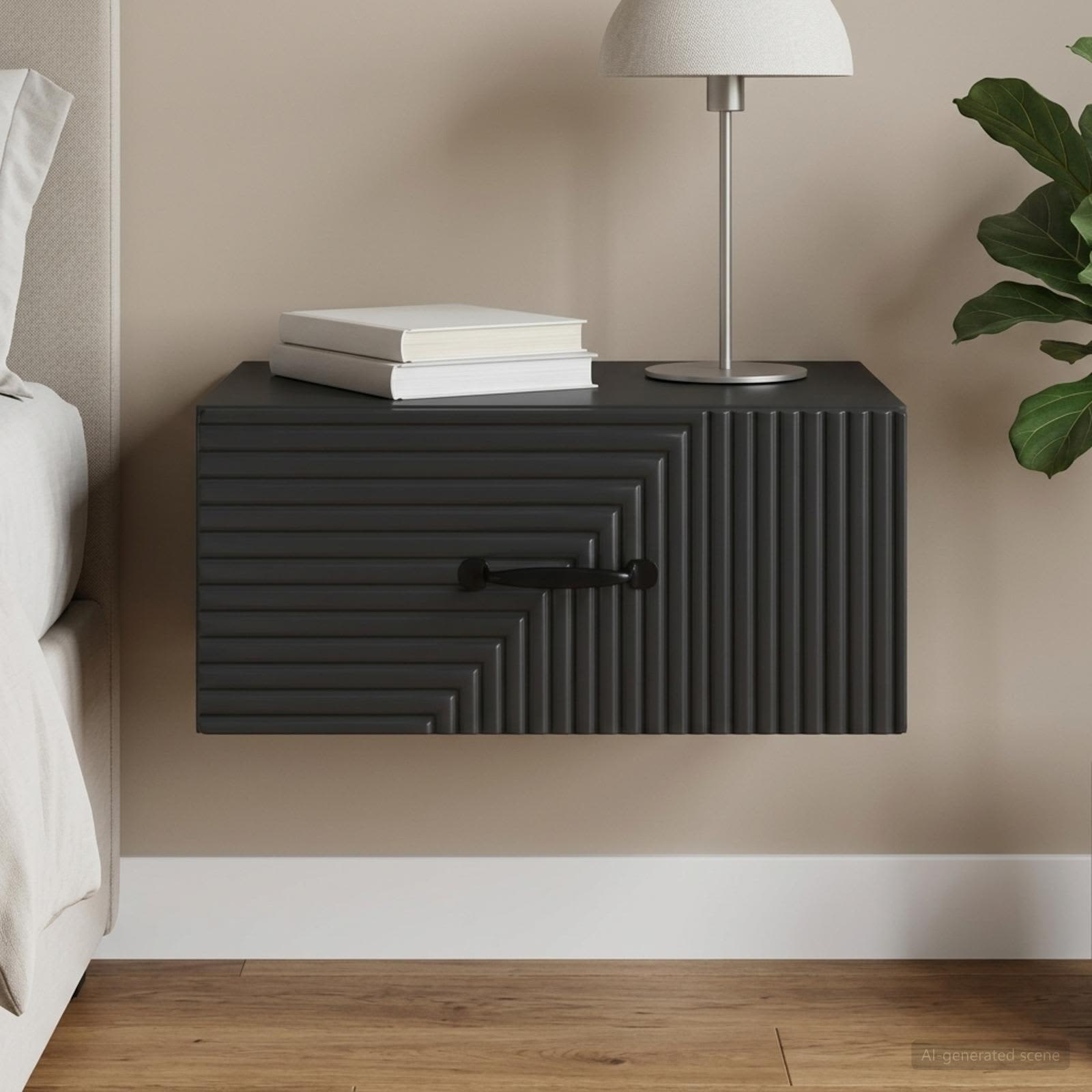 vidaXL Wall-Mounted Bedside Cabinet Black 49 x 34.5 x 20 cm 1