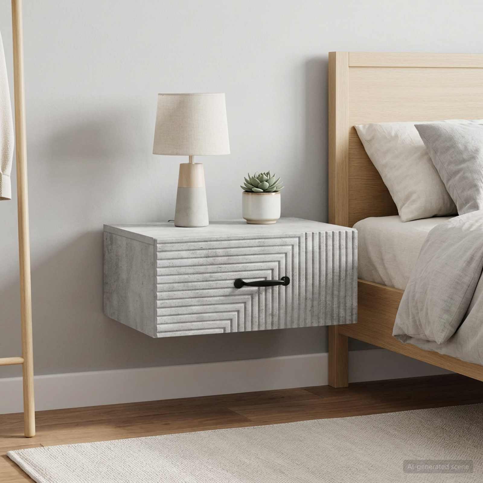vidaXL Wall-Mounted Bedside Cabinet 2 pcs Concrete Grey 1