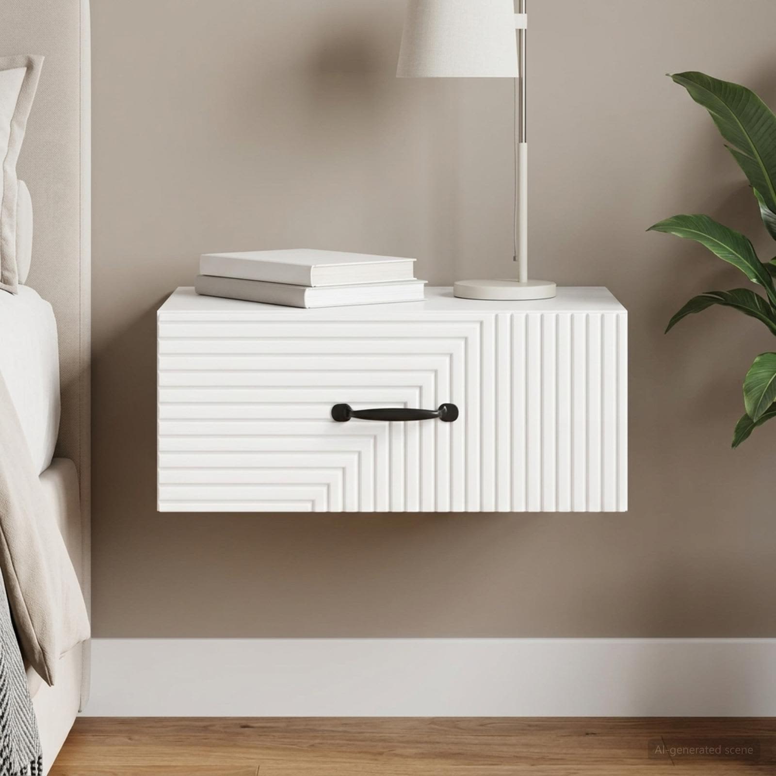 vidaXL Wall-Mounted Bedside Cabinet High Gloss White 49 x 34.5 x 20 cm 1