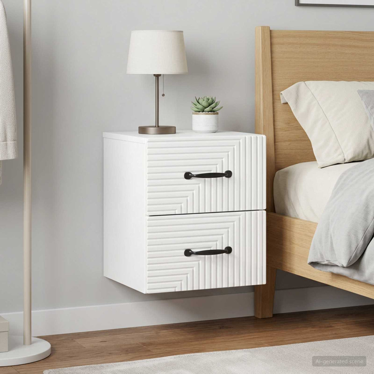 vidaXL Wall-Mounted Bedside Cabinet 2 pcs High Gloss White 1