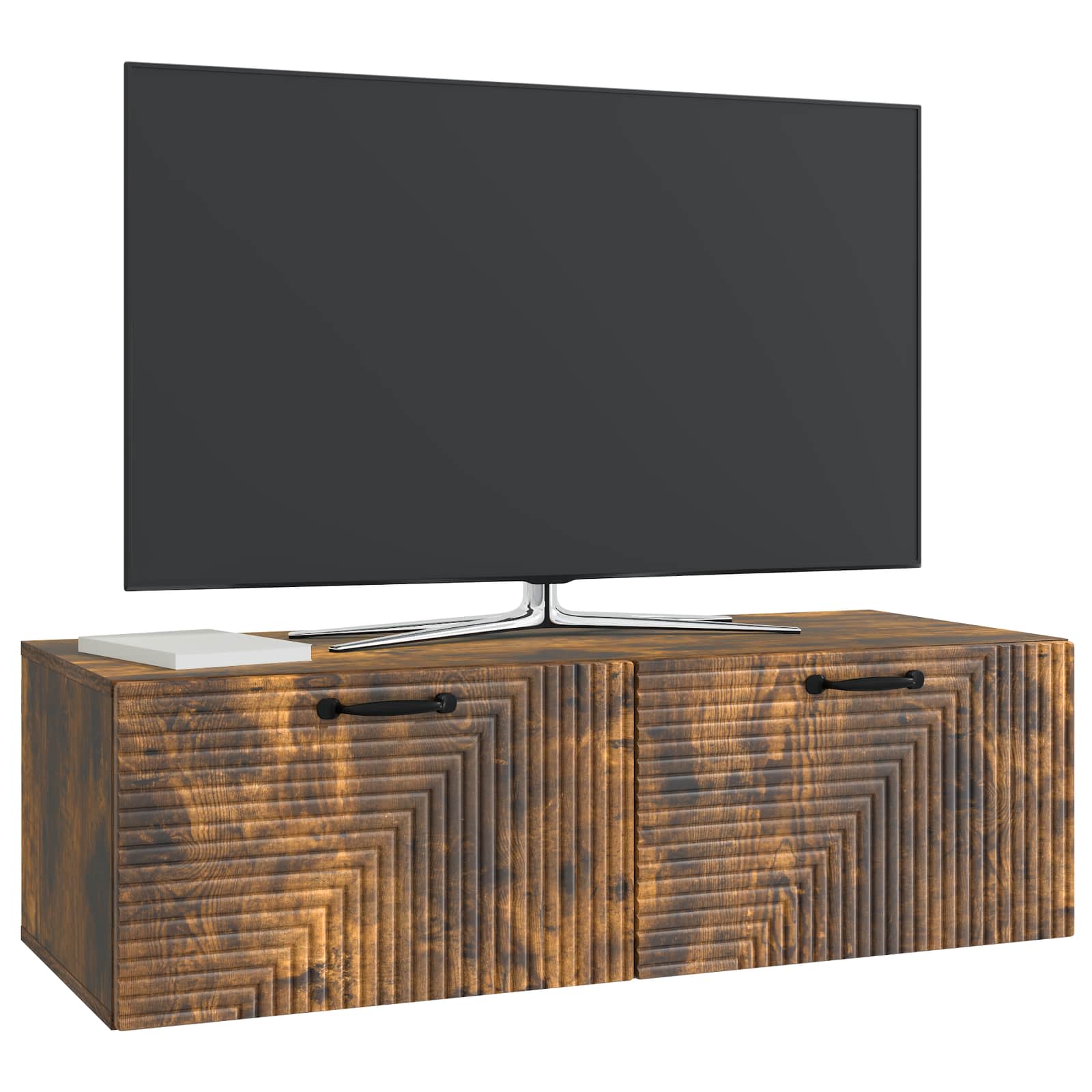 vidaXL Wall-Mounted TV Cabinet Wall-mounted Smoked Oak 98 x 41 x 30 cm 3