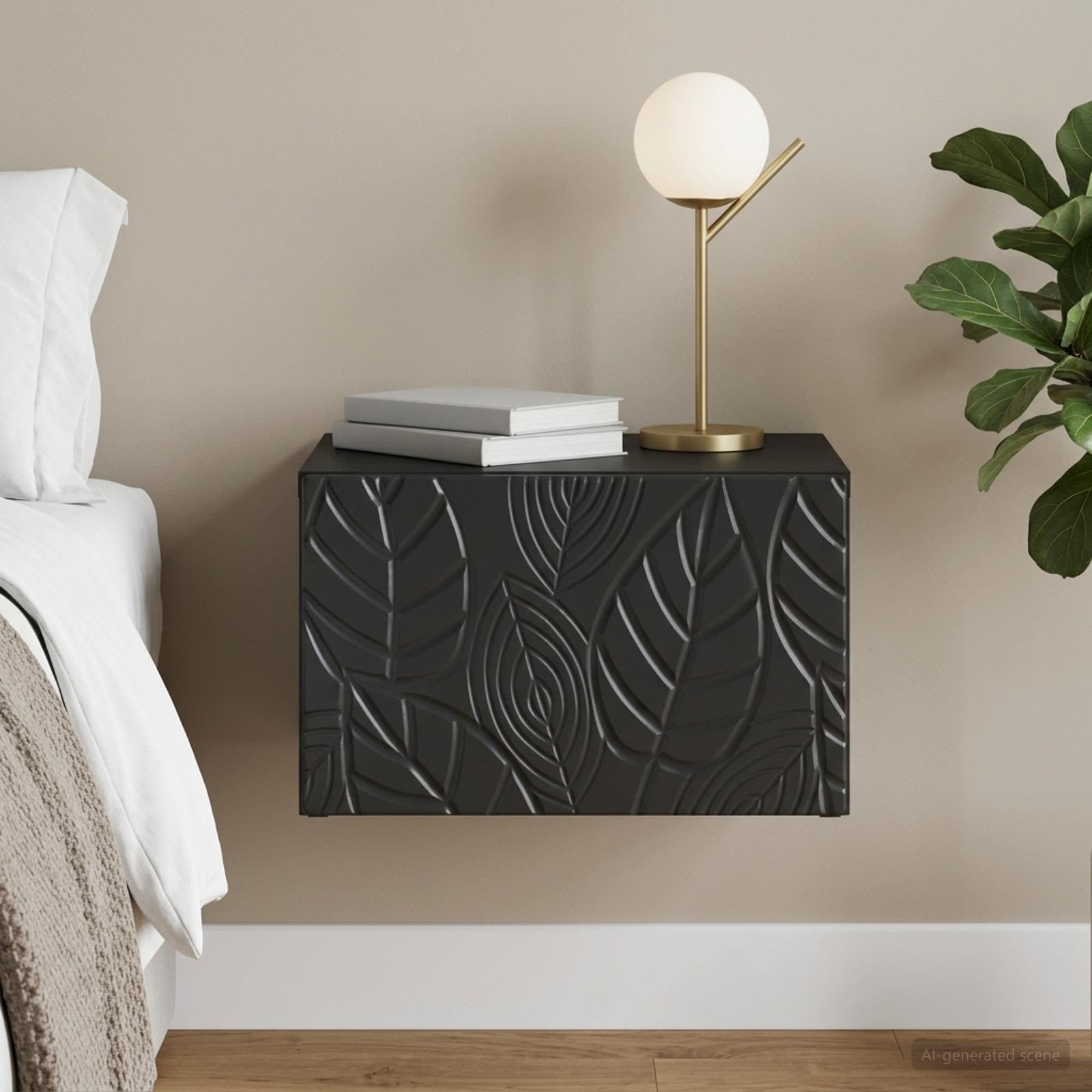 vidaXL Wall-Mounted Bedside Cabinet Black 49 x 34.5 x 20 cm 1