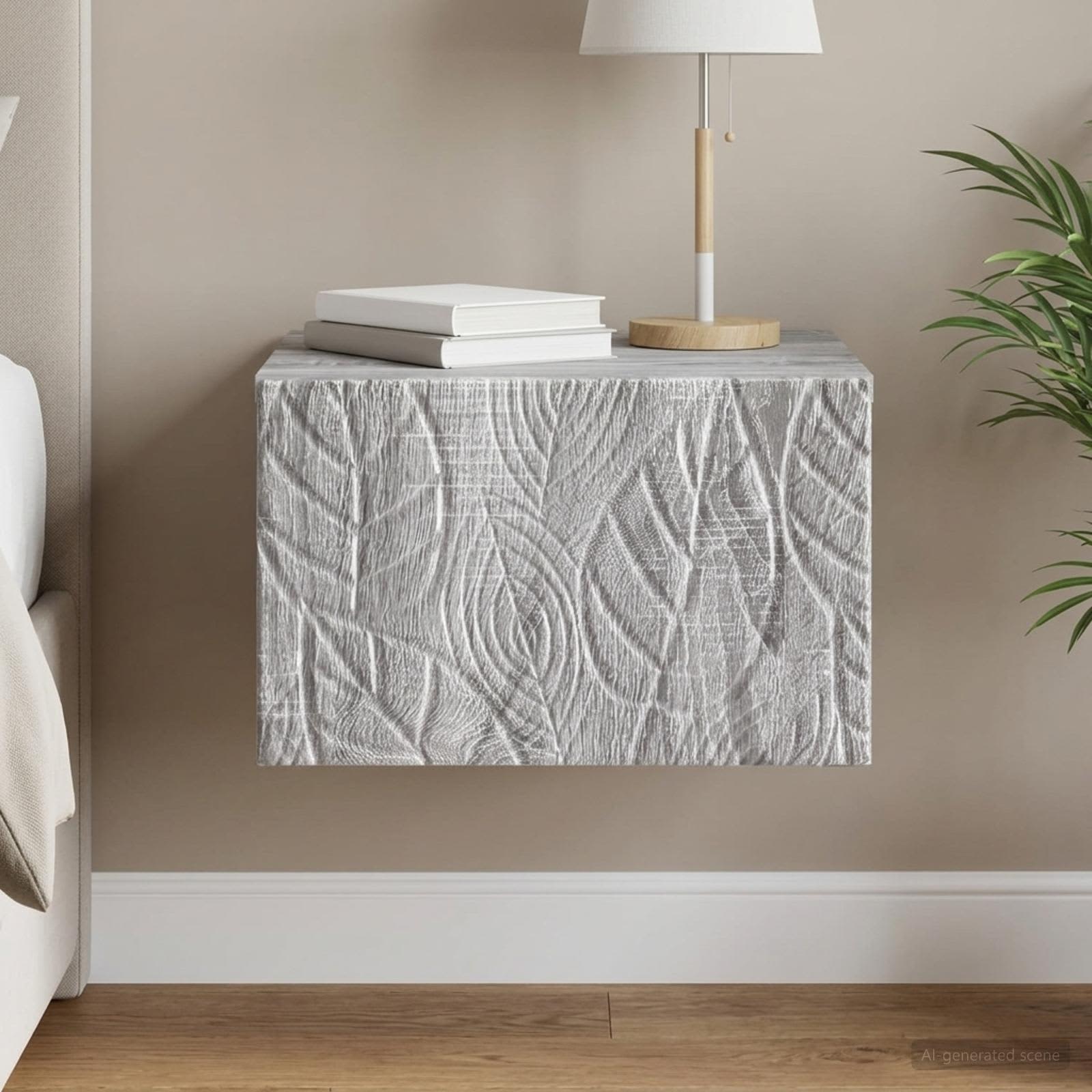 vidaXL Wall-Mounted Bedside Cabinet Grey Sonoma 49 x 34.5 x 20 cm 1
