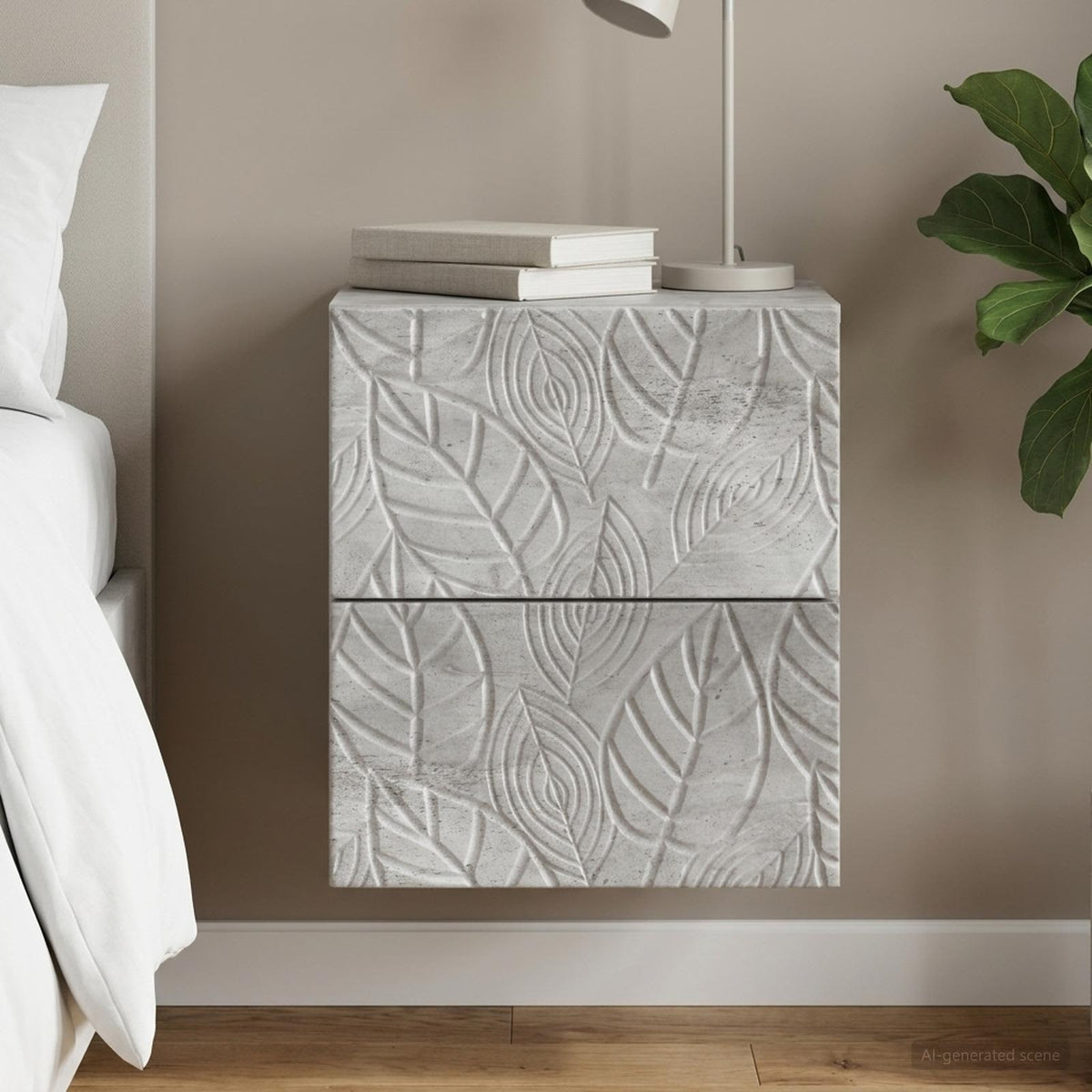 Wall-Mounted Bedside Cabinet in Concrete Grey