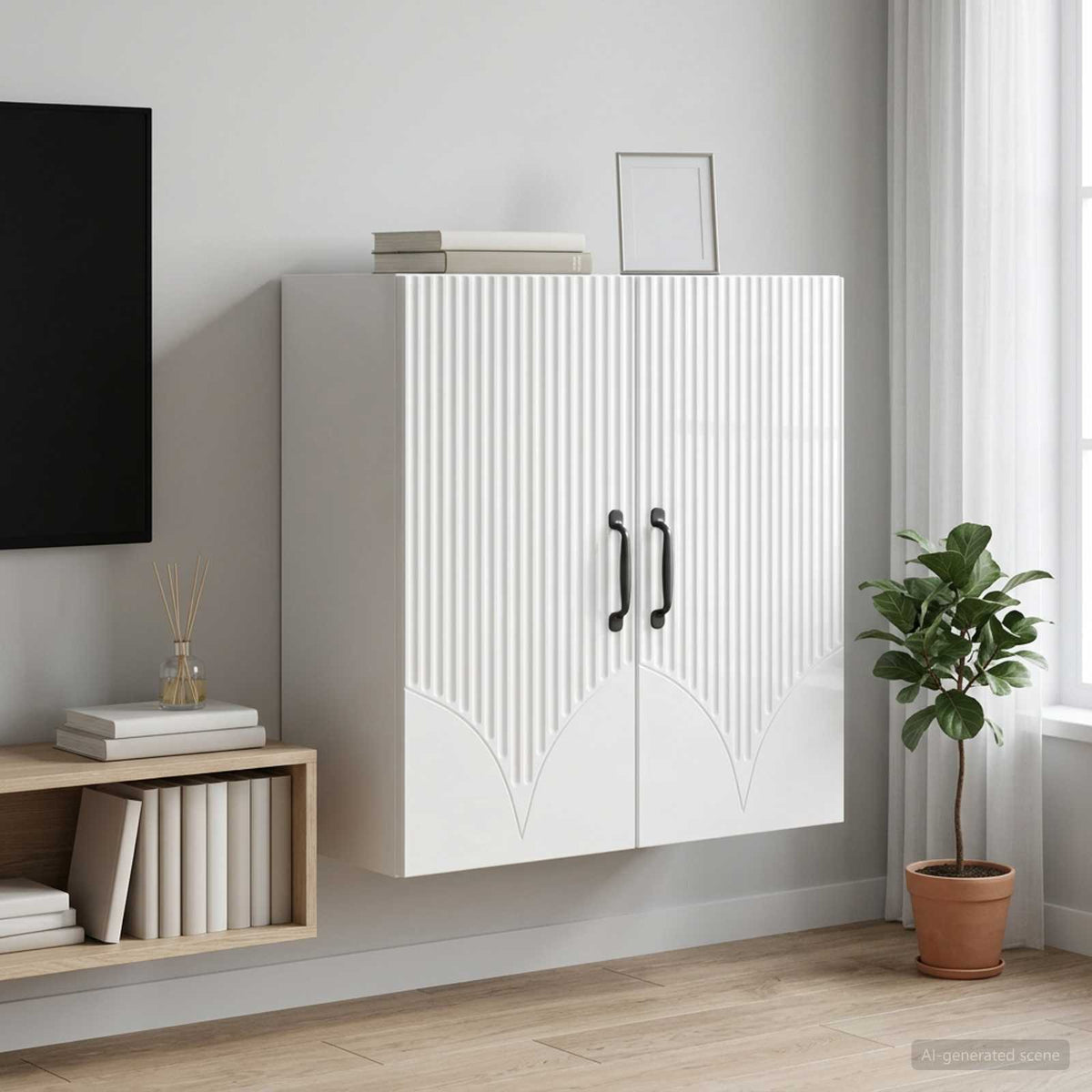 Wall-Mounted Cabinet 59 x 31 x 60 cm Engineered Wood High gloss white
