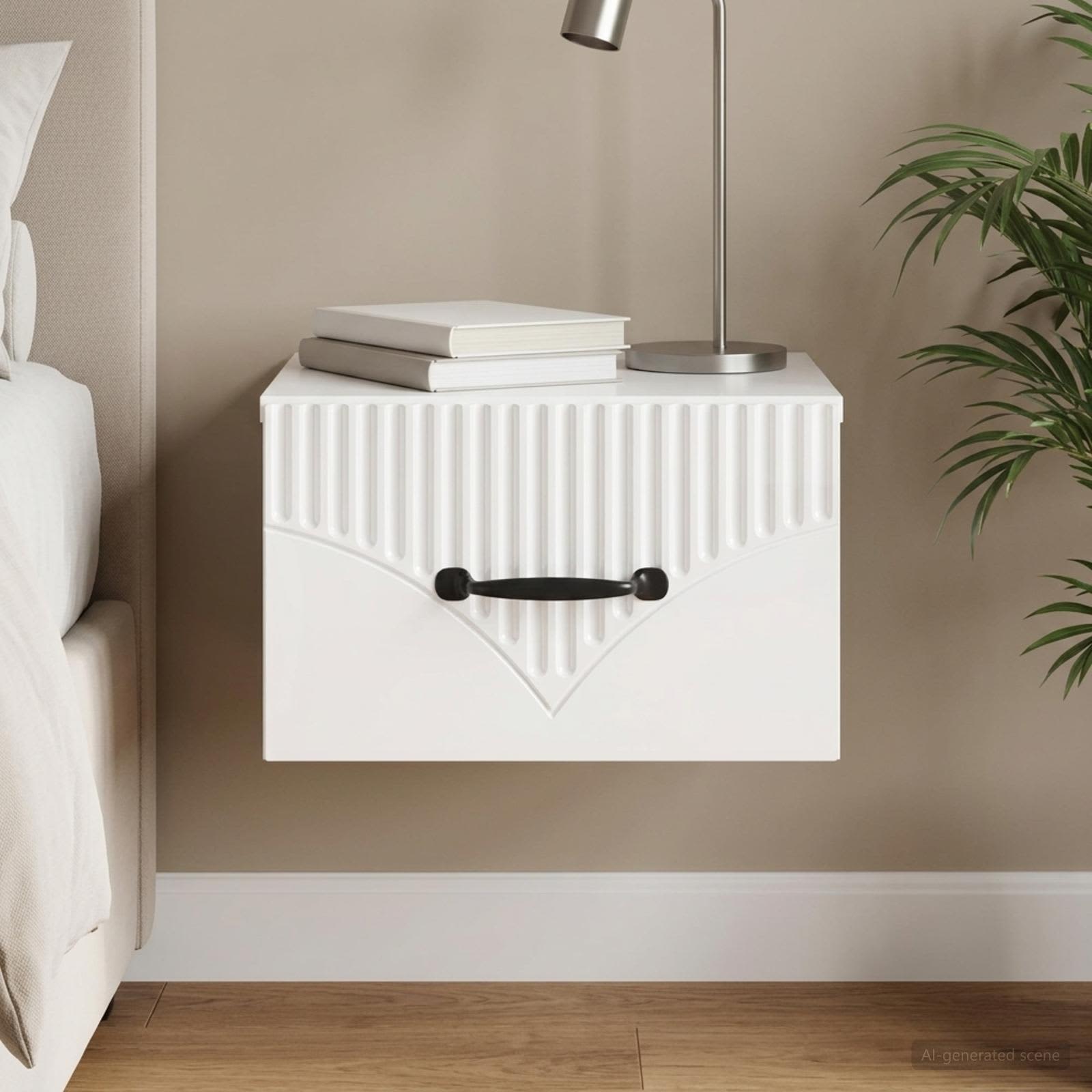 vidaXL Wall-Mounted Bedside Cabinet High Gloss White 34.5 x 33 x 20 cm 1