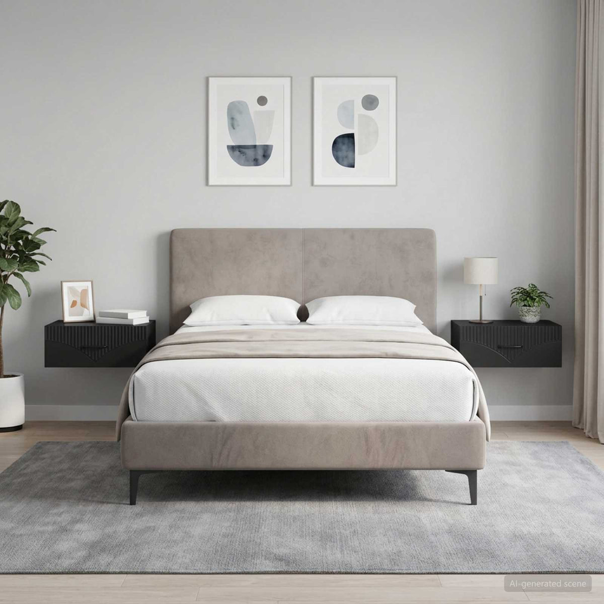 Wall-Mounted Bedside Cabinet in Black