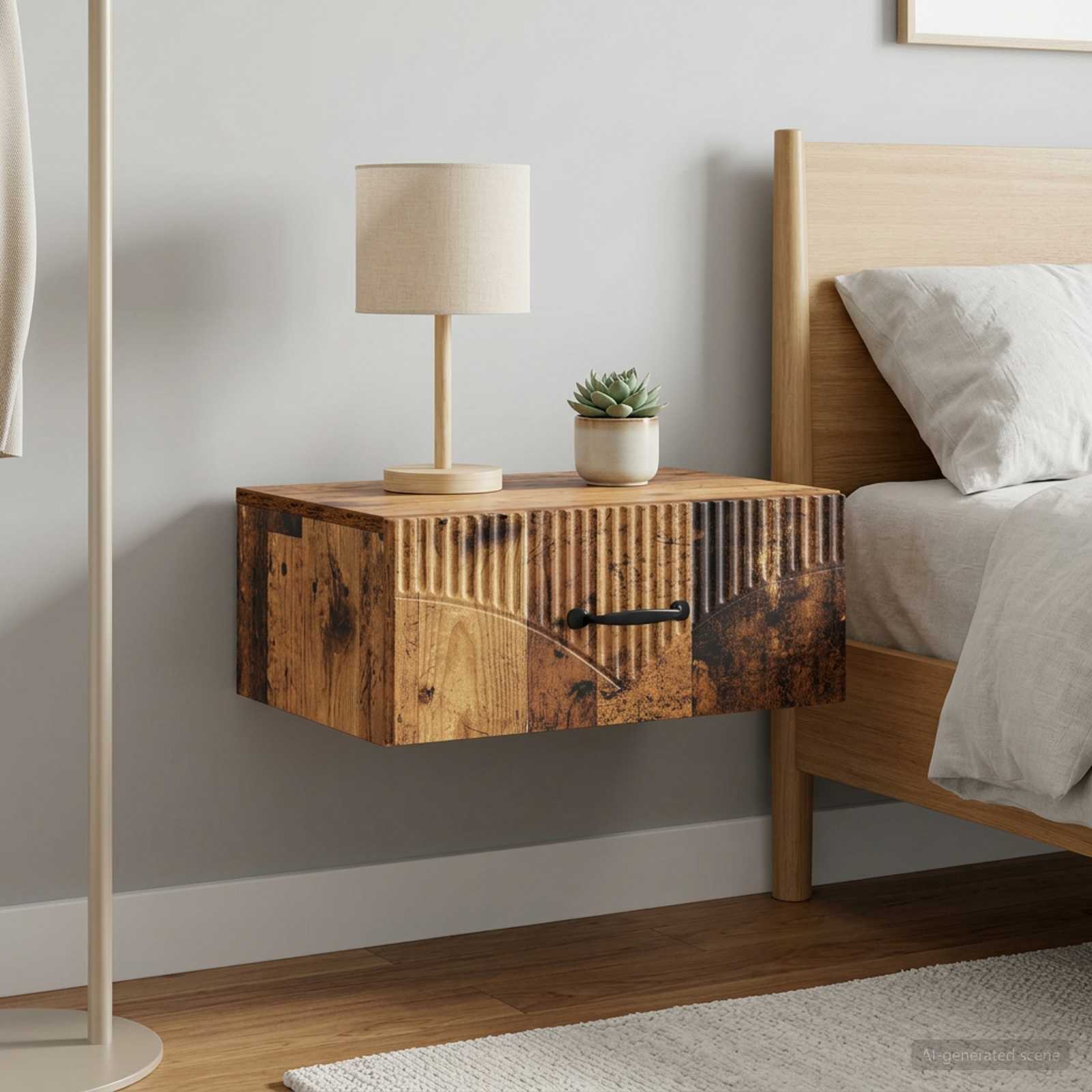 vidaXL Wall-Mounted Bedside Cabinet 2 pcs Old Wood 49 x 34.5 x 20 cm 1