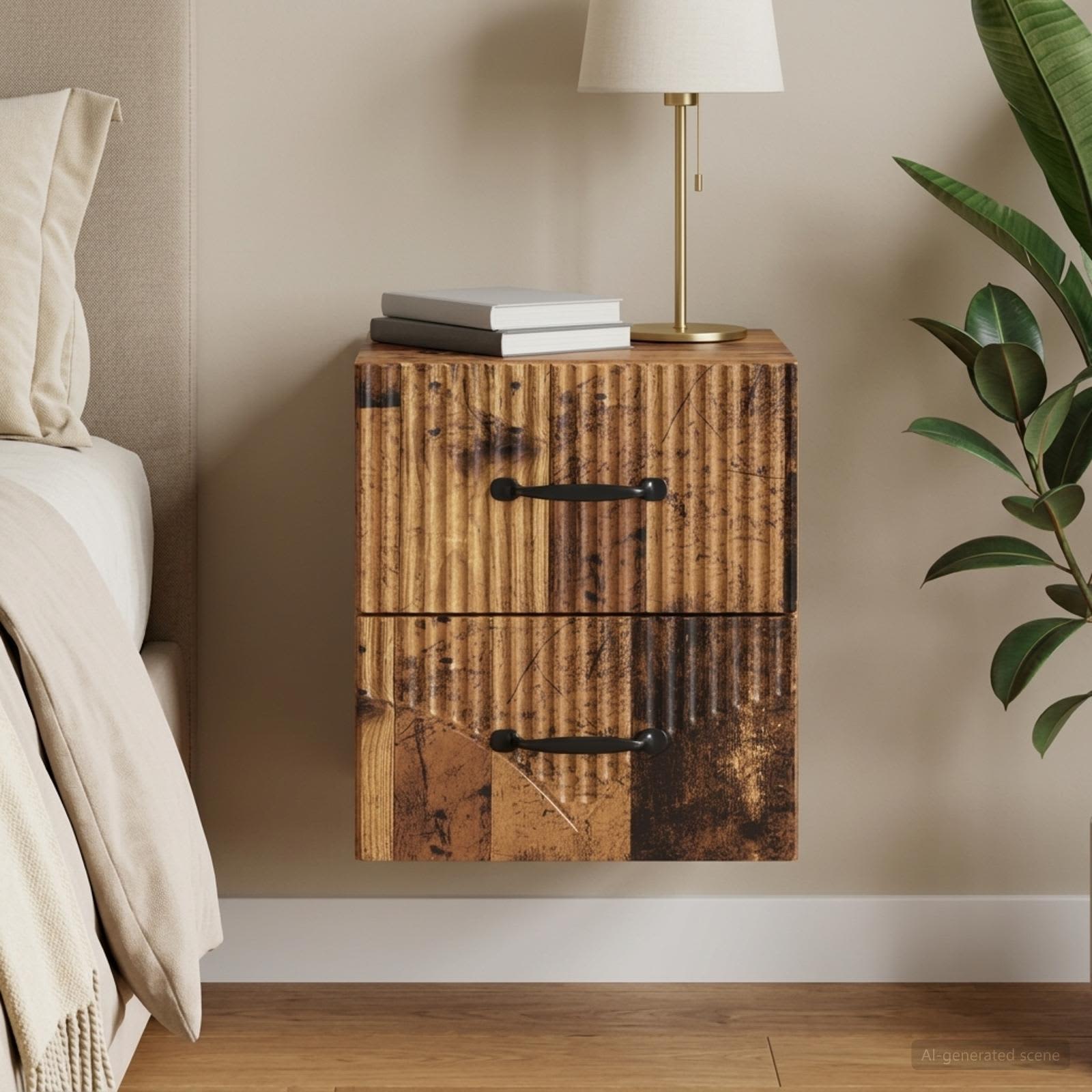 vidaXL Wall-Mounted Bedside Cabinet Old Wood 34.5 x 33 x 40 cm 1