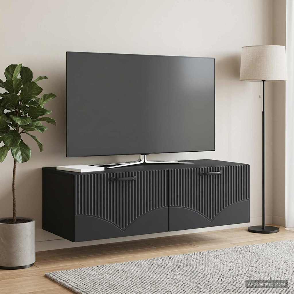 vidaXL Wall-Mounted TV Cabinet Black 98 x 41 x 30 cm Engineered Wood 4