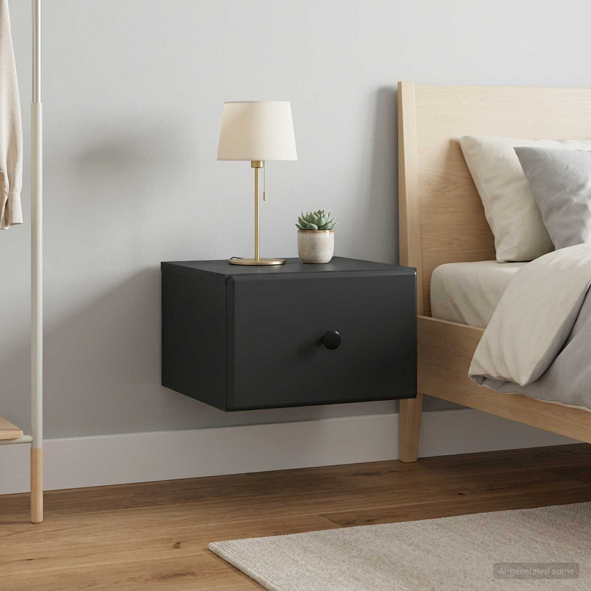 Wall-Mounted Bedside Cabinet 34.5 x 33 x 20 cm Black 2