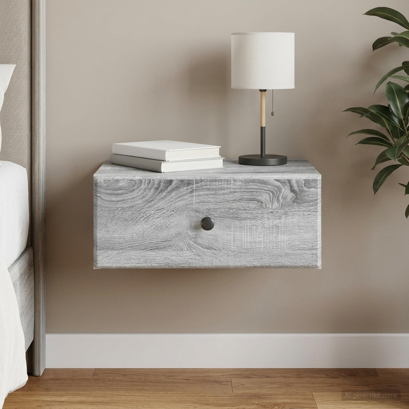 vidaXL Wall-Mounted Bedside Cabinet Grey Sonoma 49 x 34.5 x 20 cm 1