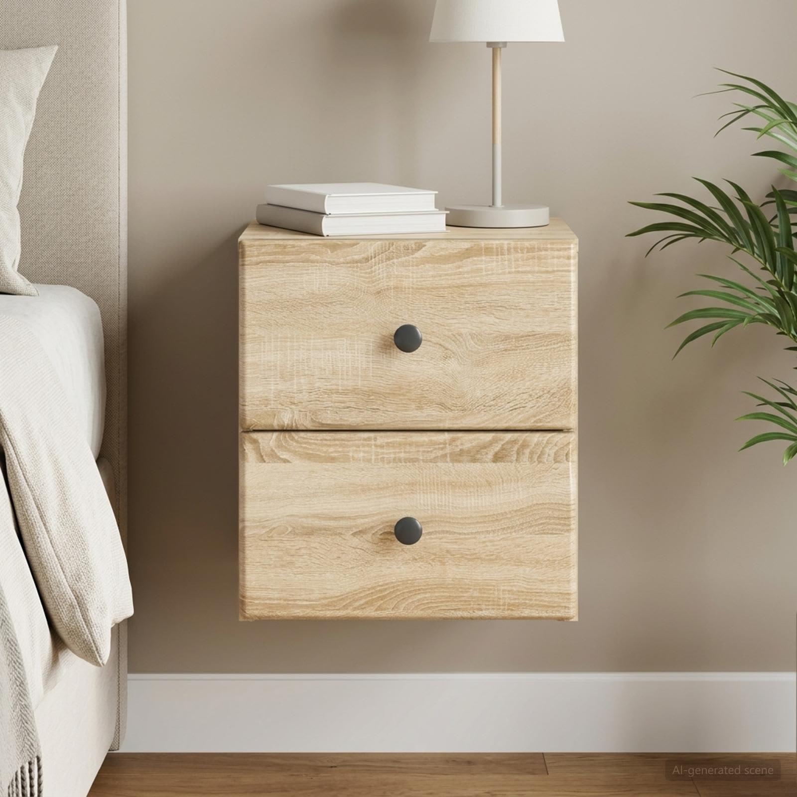 vidaXL Wall-Mounted Bedside Cabinet Sonoma Oak 34.5 x 33 x 40 cm 1