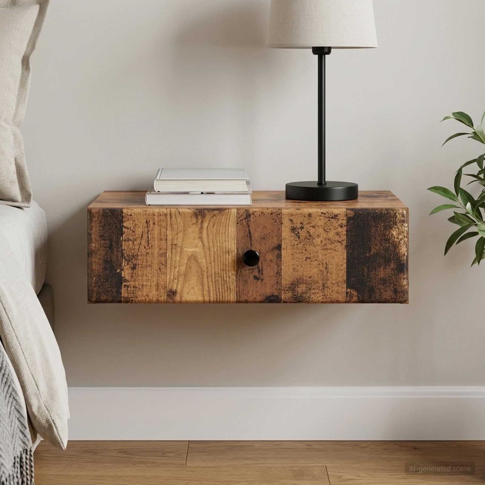 vidaXL Wall-Mounted Side Table Wall-mounted Old Wood 59 x 34.5 x 17 cm 1