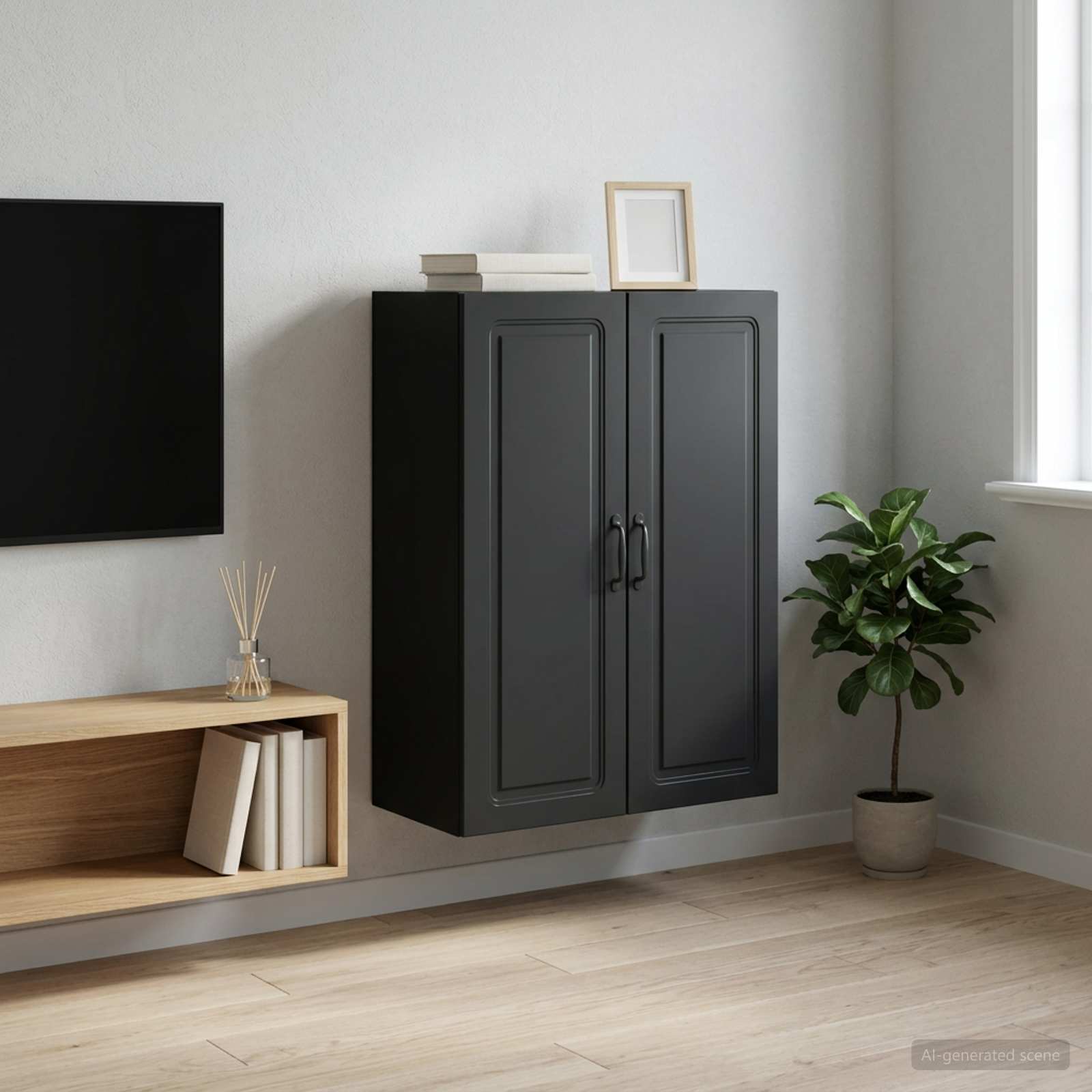 vidaXL Wall-Mounted Cabinet 66 x 34.5 x 90 cm Engineered Wood Black 1