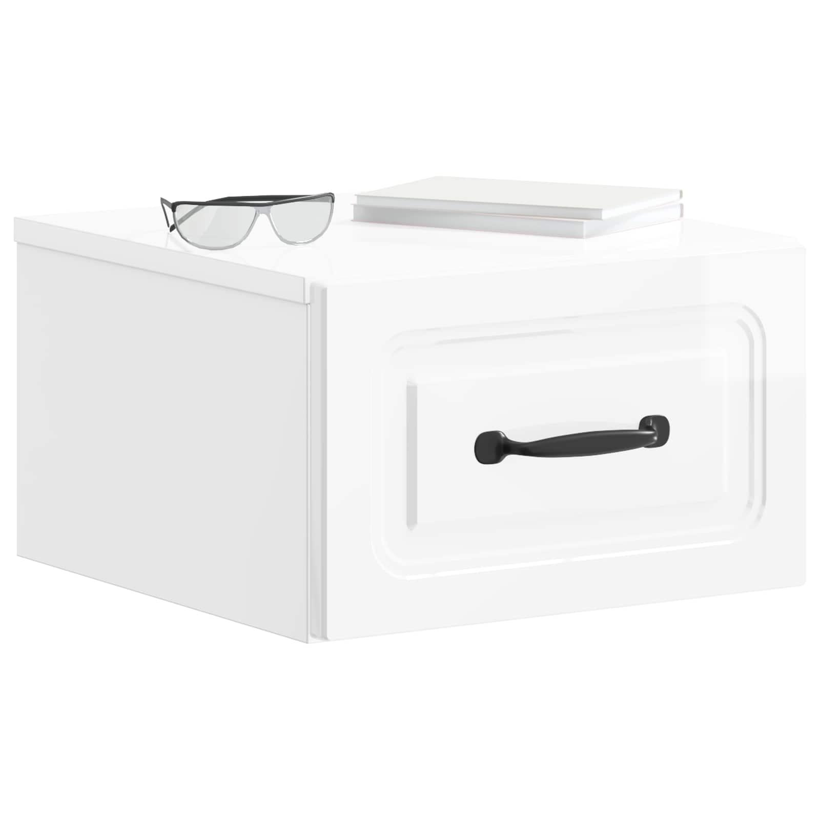 vidaXL Wall-Mounted Bedside Cabinet High Gloss White 34.5 x 33 x 20 cm 3