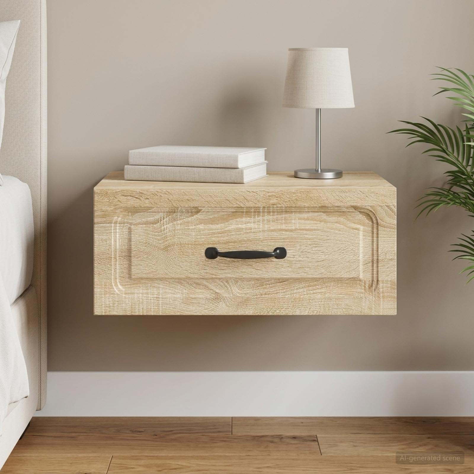 vidaXL Wall-Mounted Bedside Cabinet Sonoma Oak 49 x 34.5 x 20 cm 1