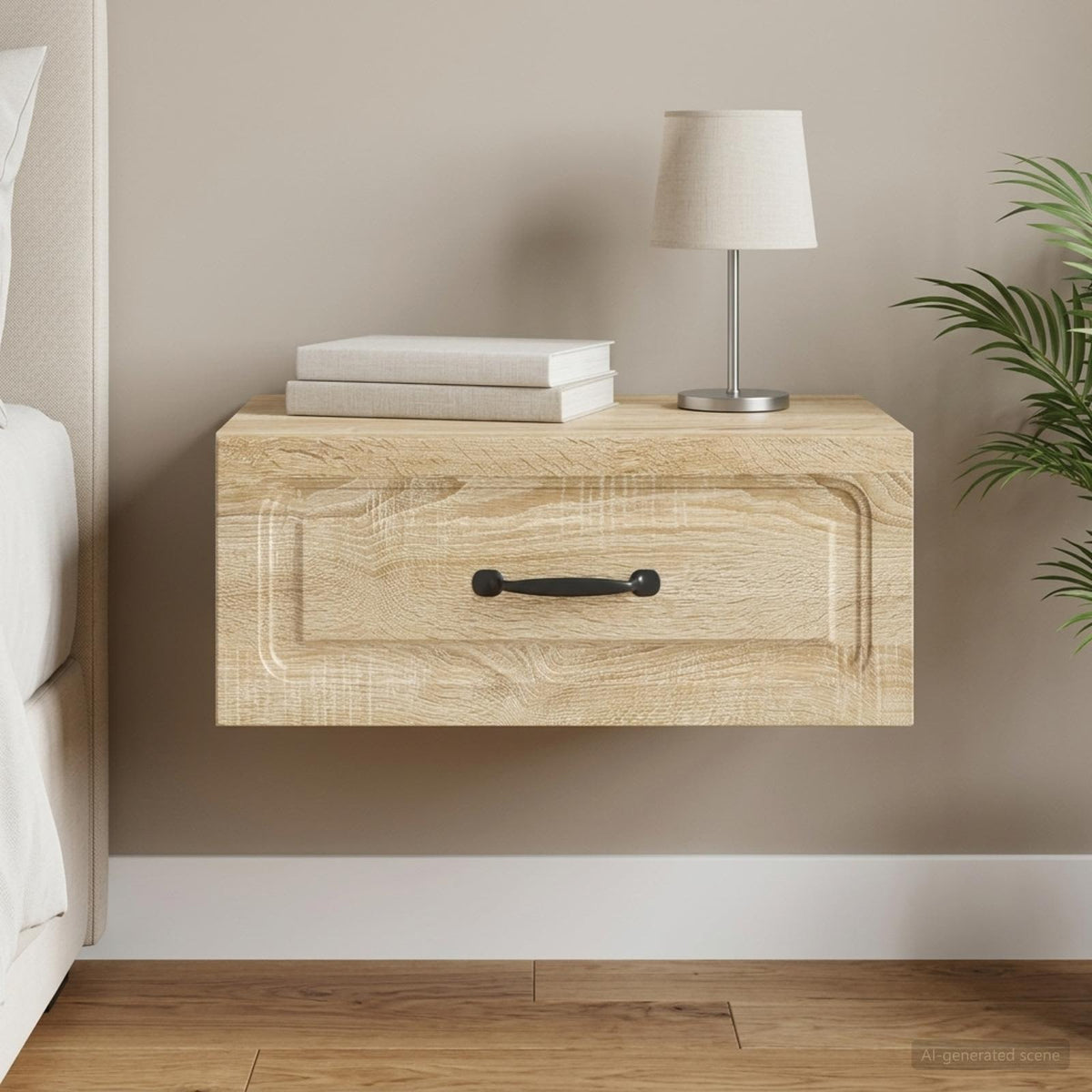 Wall-Mounted Bedside Cabinet in Sonoma Oak