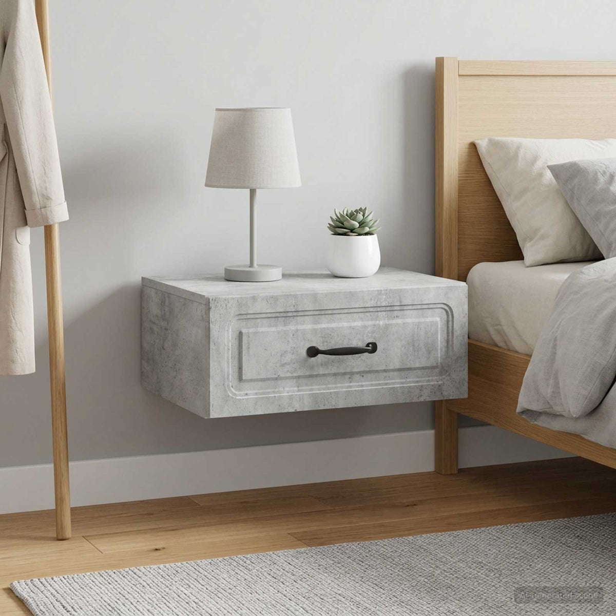 Wall-Mounted Bedside Cabinet in Concrete Grey
