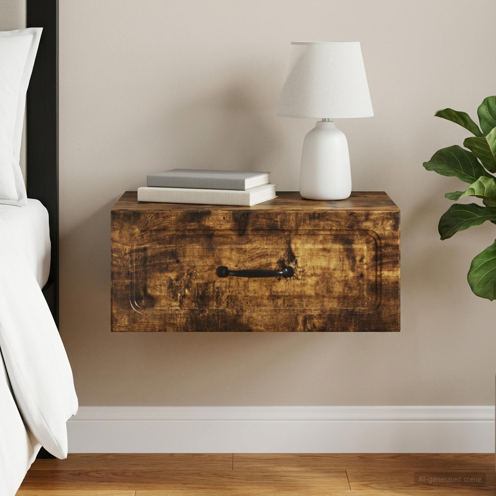 vidaXL Wall-Mounted Bedside Cabinet Smoked Oak 49 x 34.5 x 20 cm 1