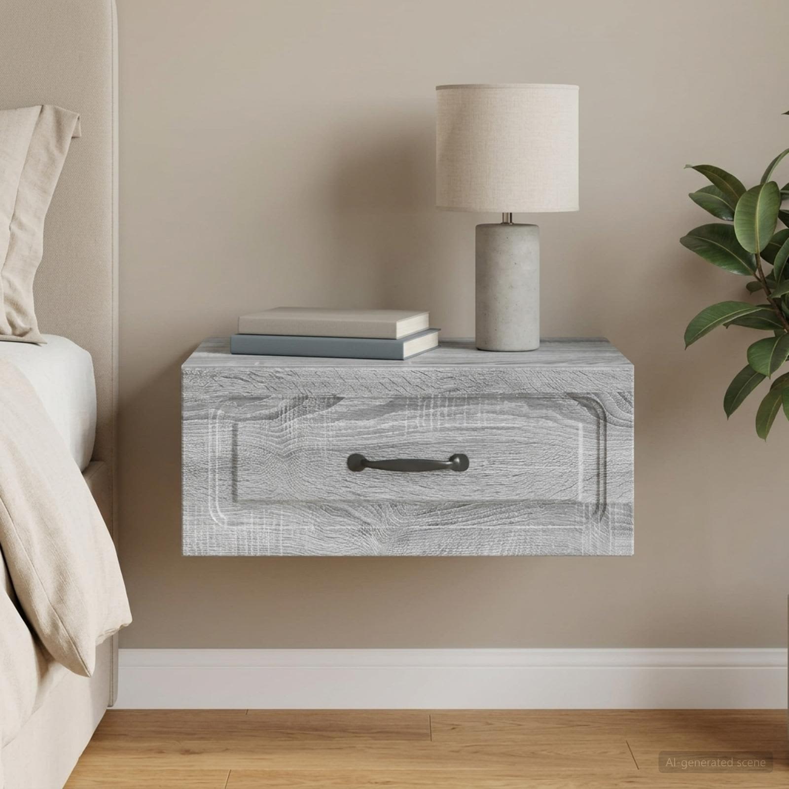 vidaXL Wall-Mounted Bedside Cabinet Grey Sonoma 49 x 34.5 x 20 cm 1