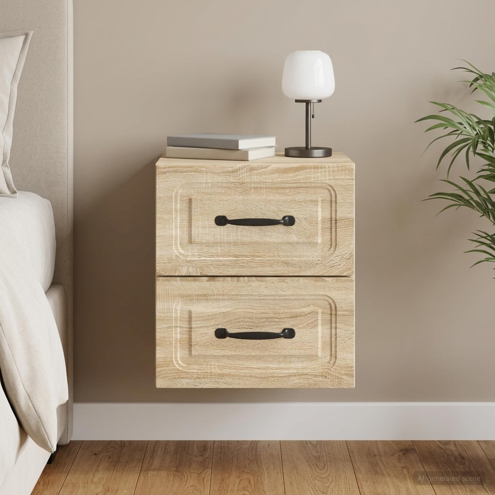 vidaXL Wall-Mounted Bedside Cabinet Sonoma Oak 34.5 x 33 x 40 cm 1
