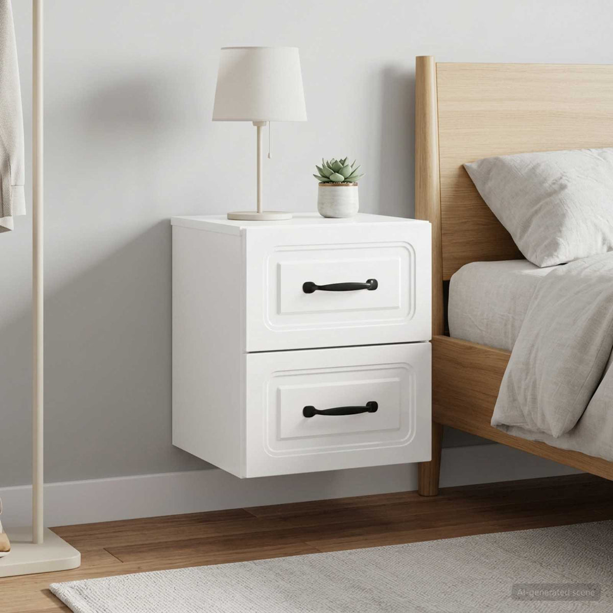 vidaXL Wall-Mounted Bedside Cabinet 2 pcs High Gloss White 1