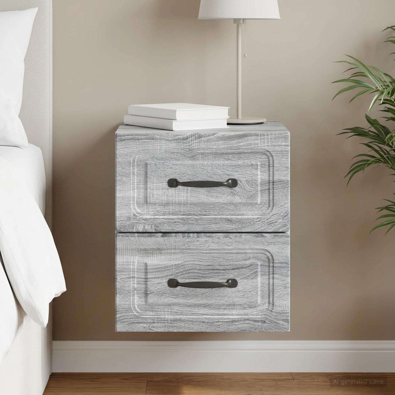 vidaXL Wall-Mounted Bedside Cabinet Grey Sonoma 34.5 x 33 x 40 cm 1