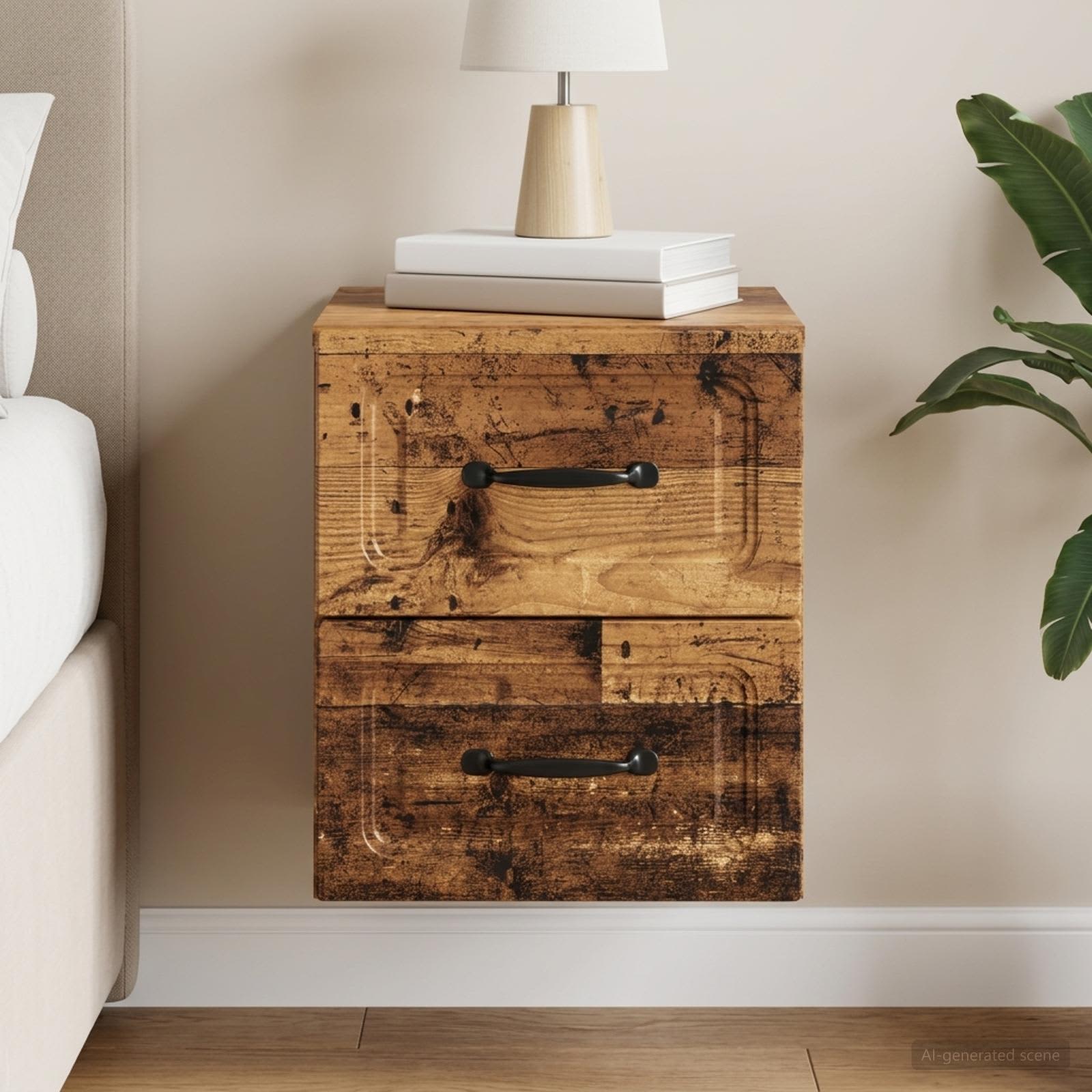 vidaXL Wall-Mounted Bedside Cabinet Old Wood 34.5 x 33 x 40 cm 1