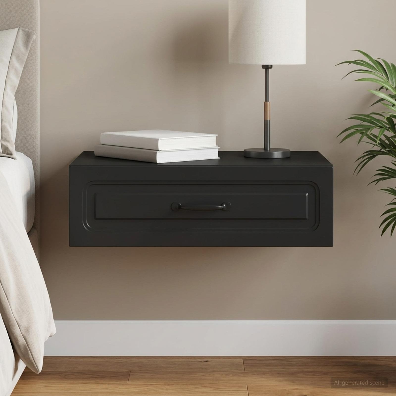 vidaXL Wall-Mounted Side Table Black 59 x 34.5 x 17 cm Engineered Wood 1