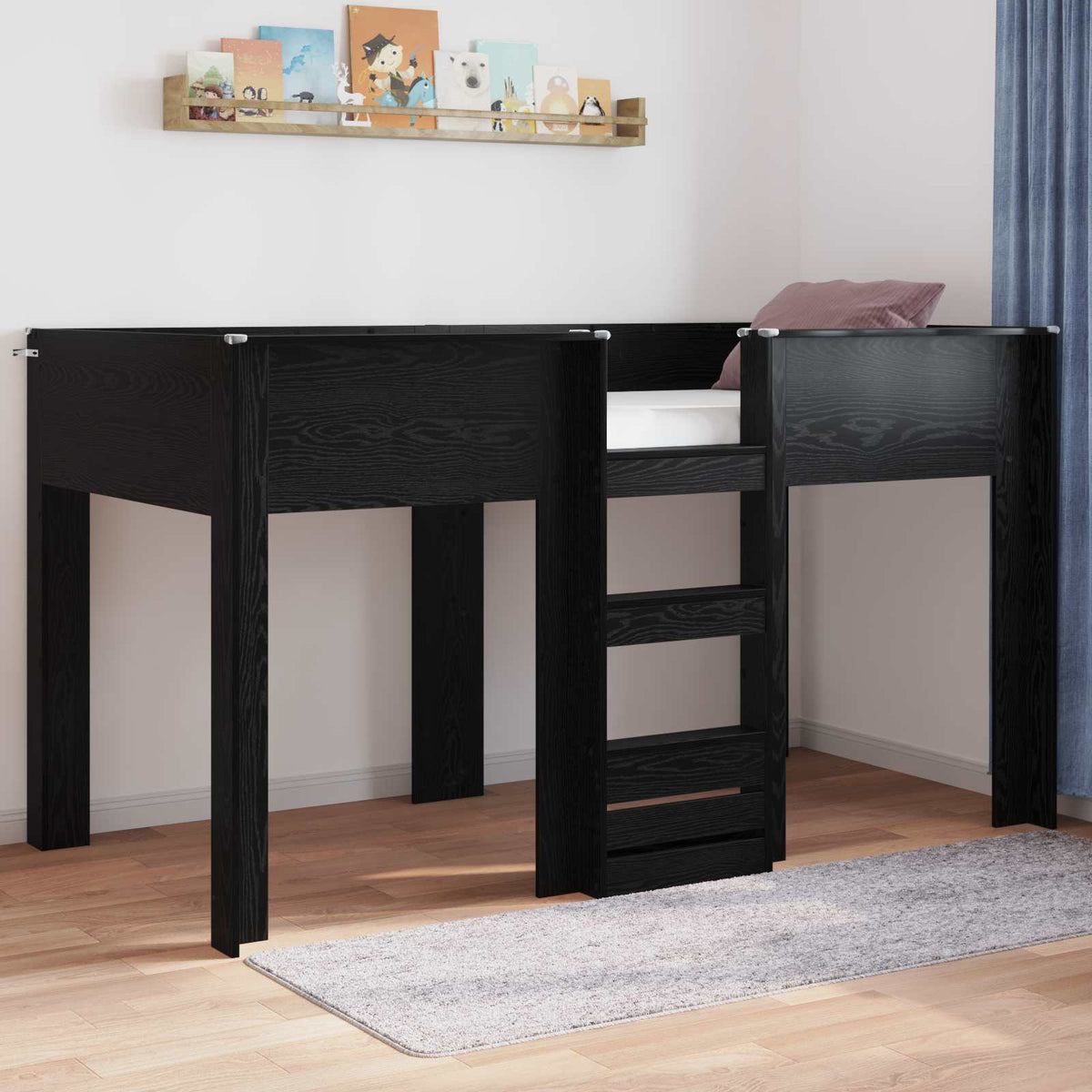 Bunk Bed for Kids Engineered wood Length 190 cm Black oak 90 cm