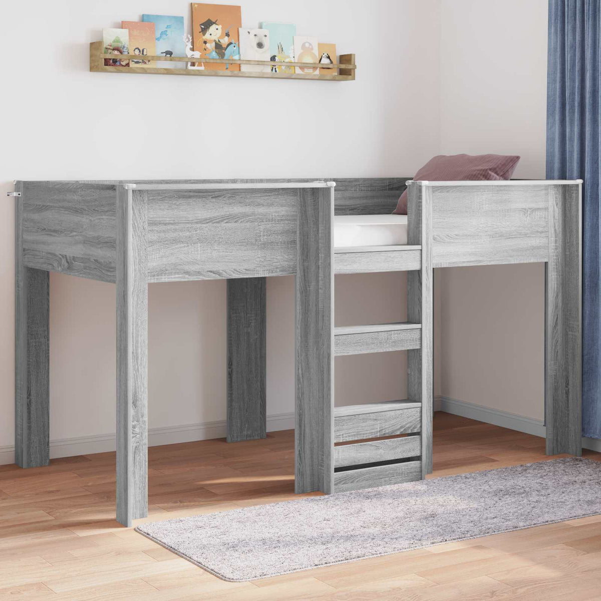 Bunk Bed for Kids Engineered wood Length 190 cm Grey sonoma 90 cm