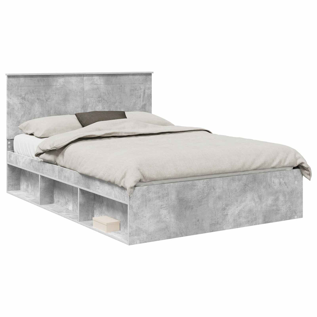 Bed Frame with Headboard 160 x 200 cm Solid Pine Wood Concrete grey
