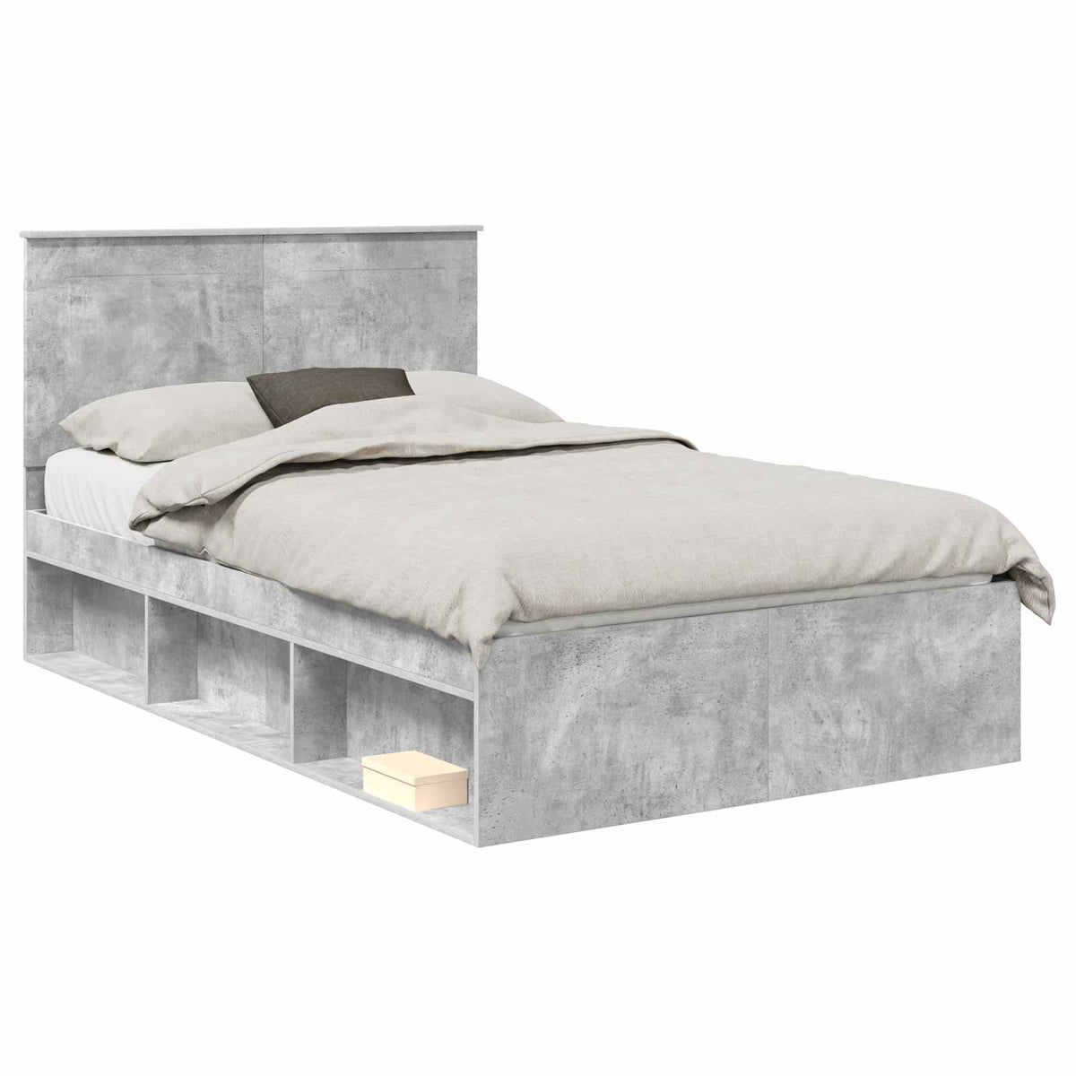 Bed Frame 135 x 190 cm Engineered Wood Concrete grey