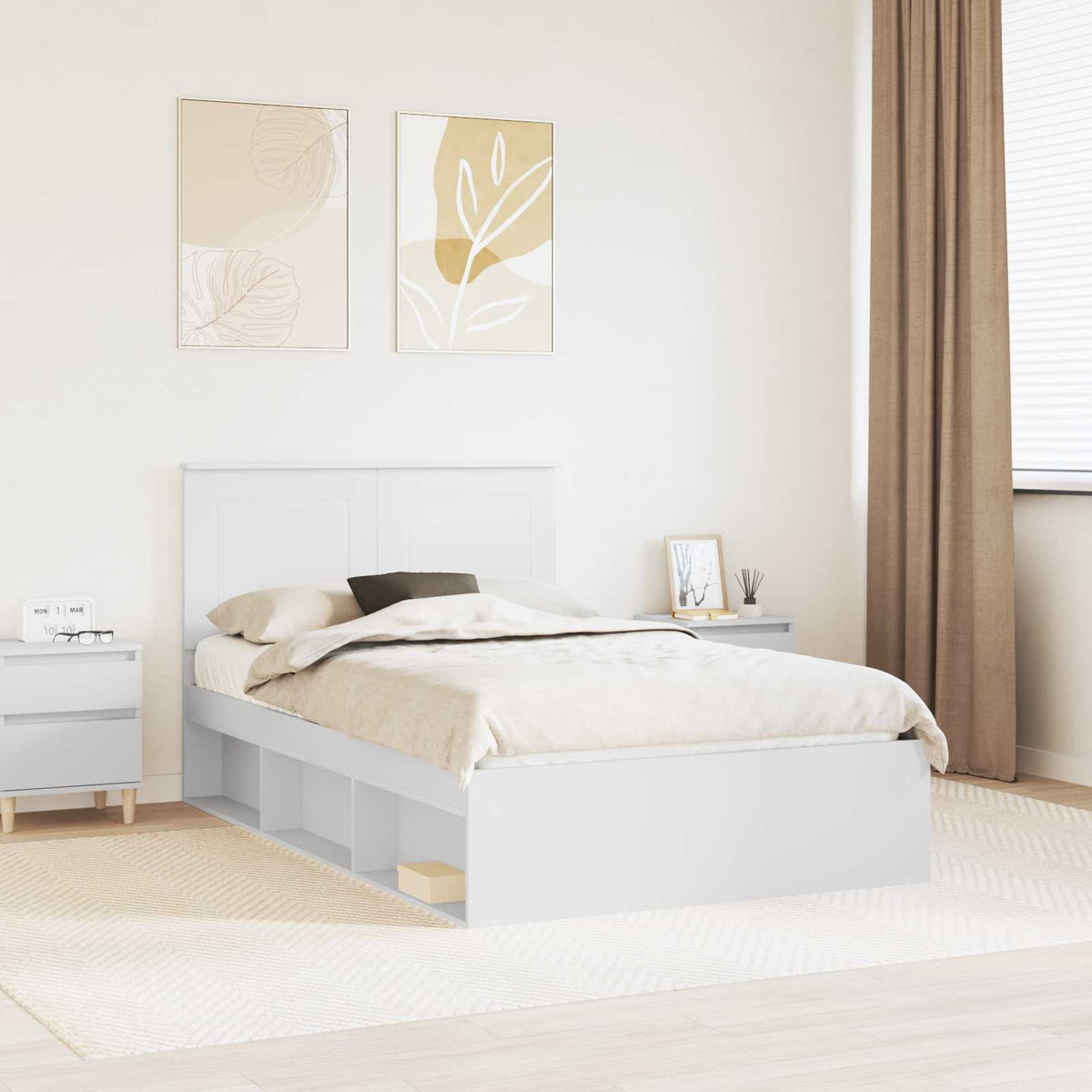 Bed Frame with Headboard 120 x 190 cm Solid Pine Wood White
