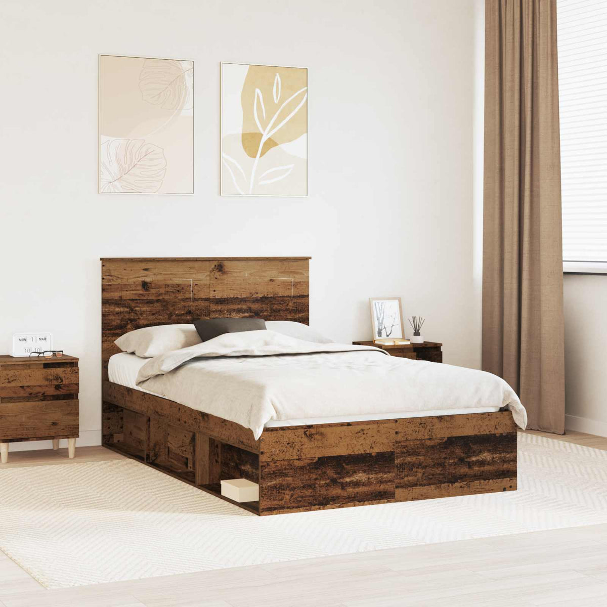 Bed Frame with Headboard 120 x 200 cm Solid Pine Wood Old wood