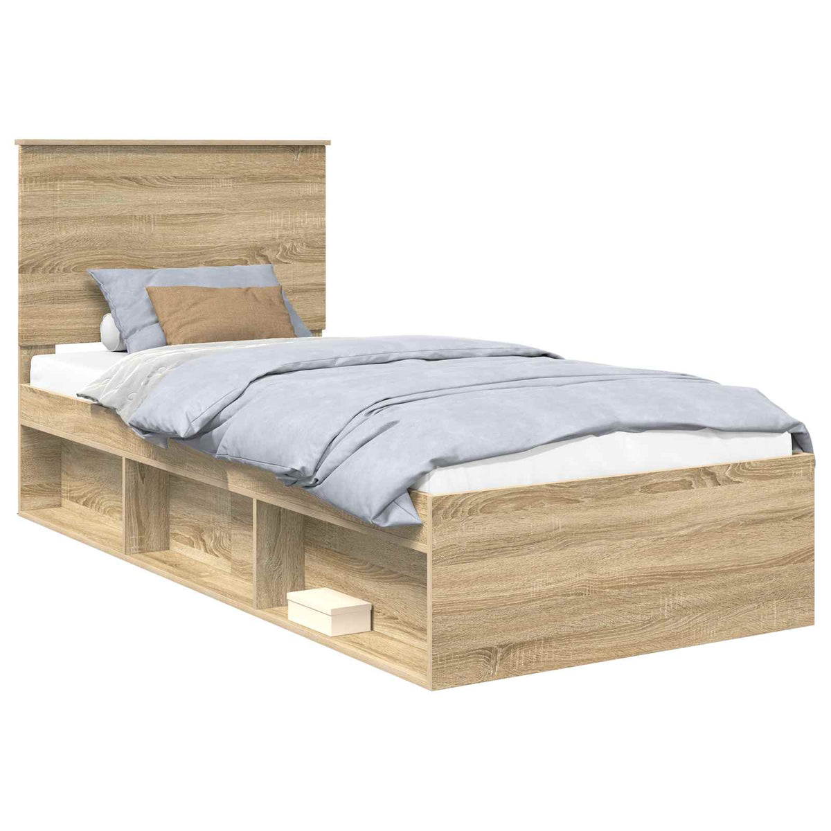 Bed Frame with Headboard 90 x 190 cm Solid Pine Wood Sonoma oak